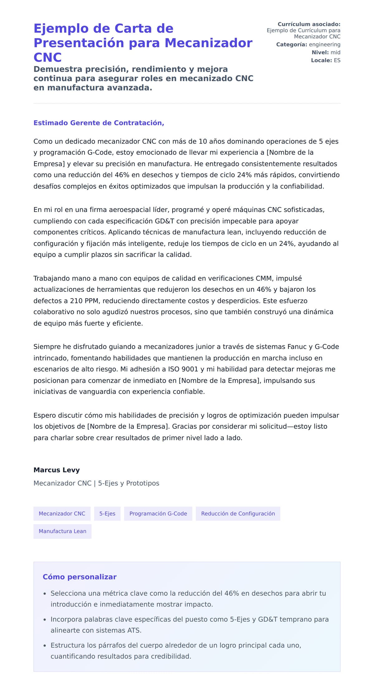 Vista previa de la carta para Ejemplo de Carta de Presentación para Mecanizador CNC