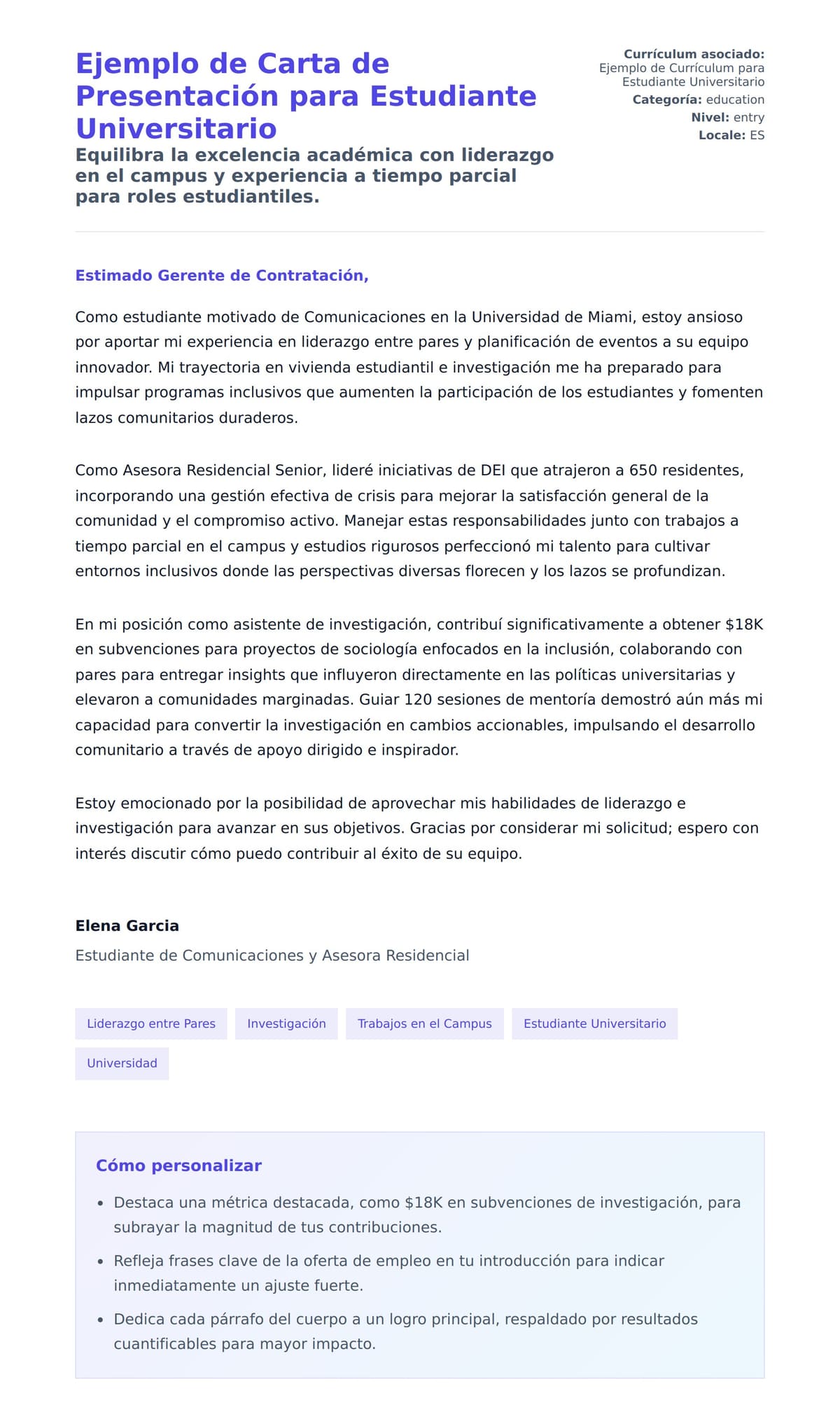 Vista previa de la carta para Ejemplo de Carta de Presentación para Estudiante Universitario