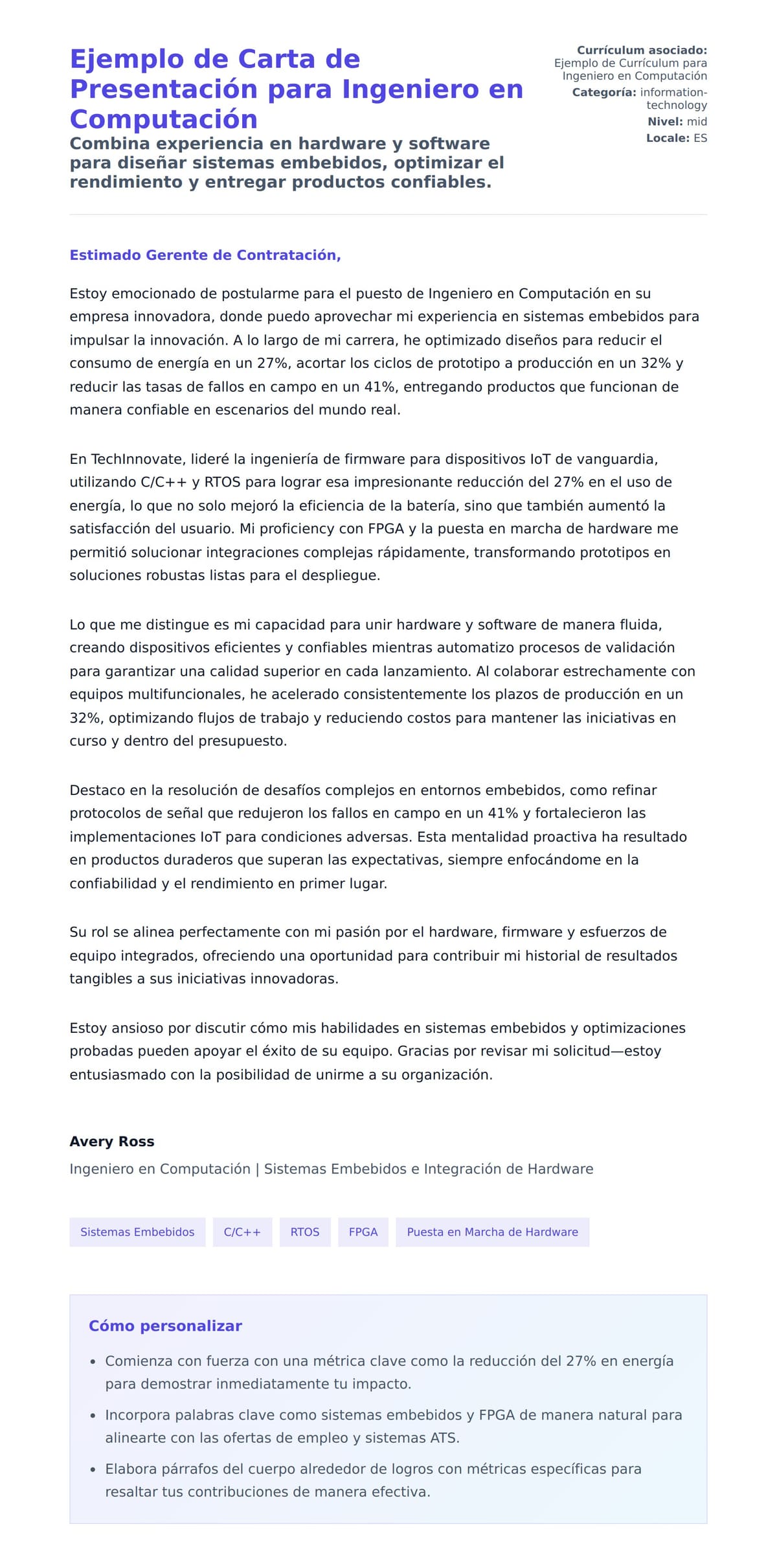 Vista previa de la carta para Ejemplo de Carta de Presentación para Ingeniero en Computación