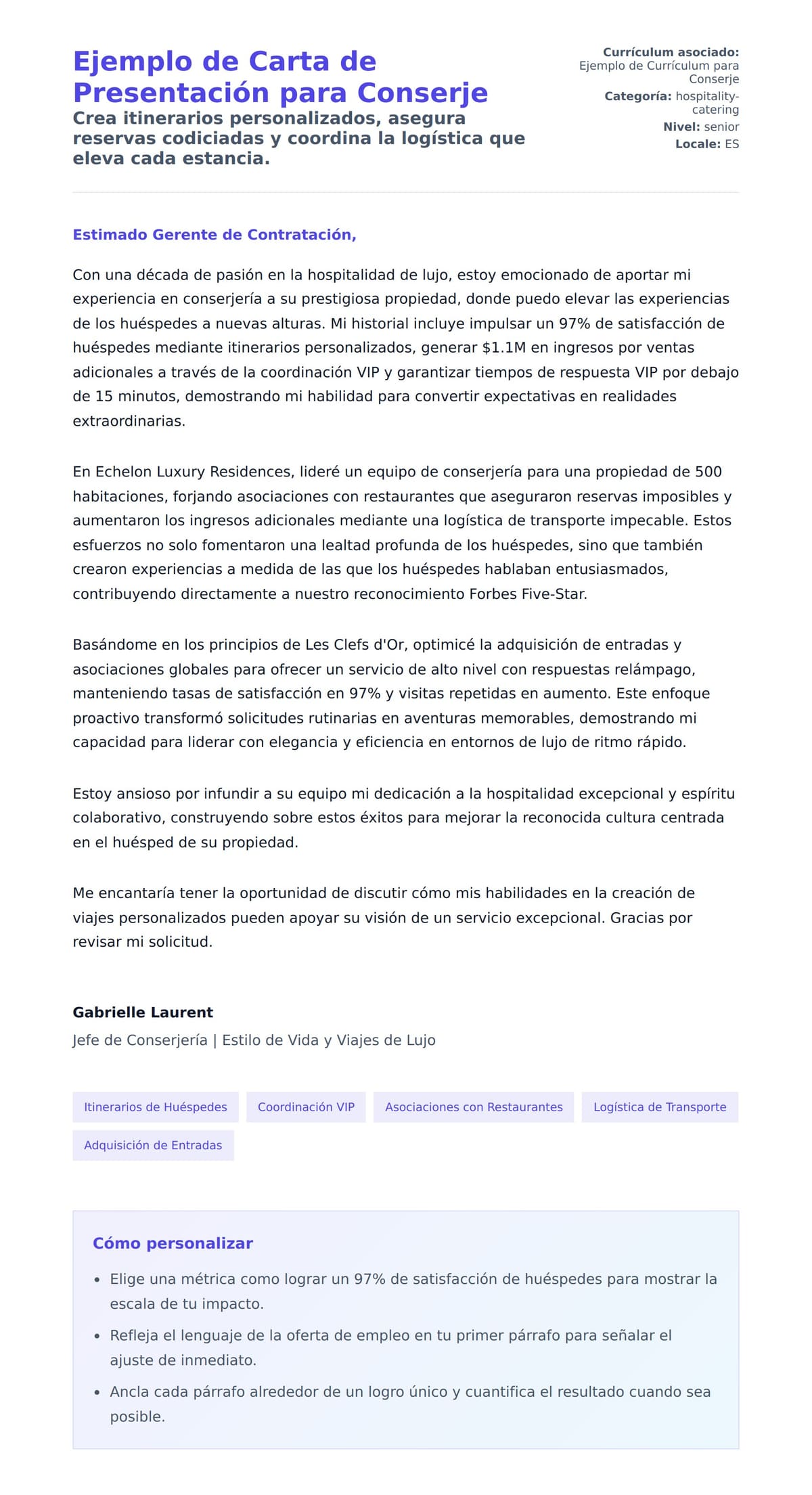 Vista previa de la carta para Ejemplo de Carta de Presentación para Conserje