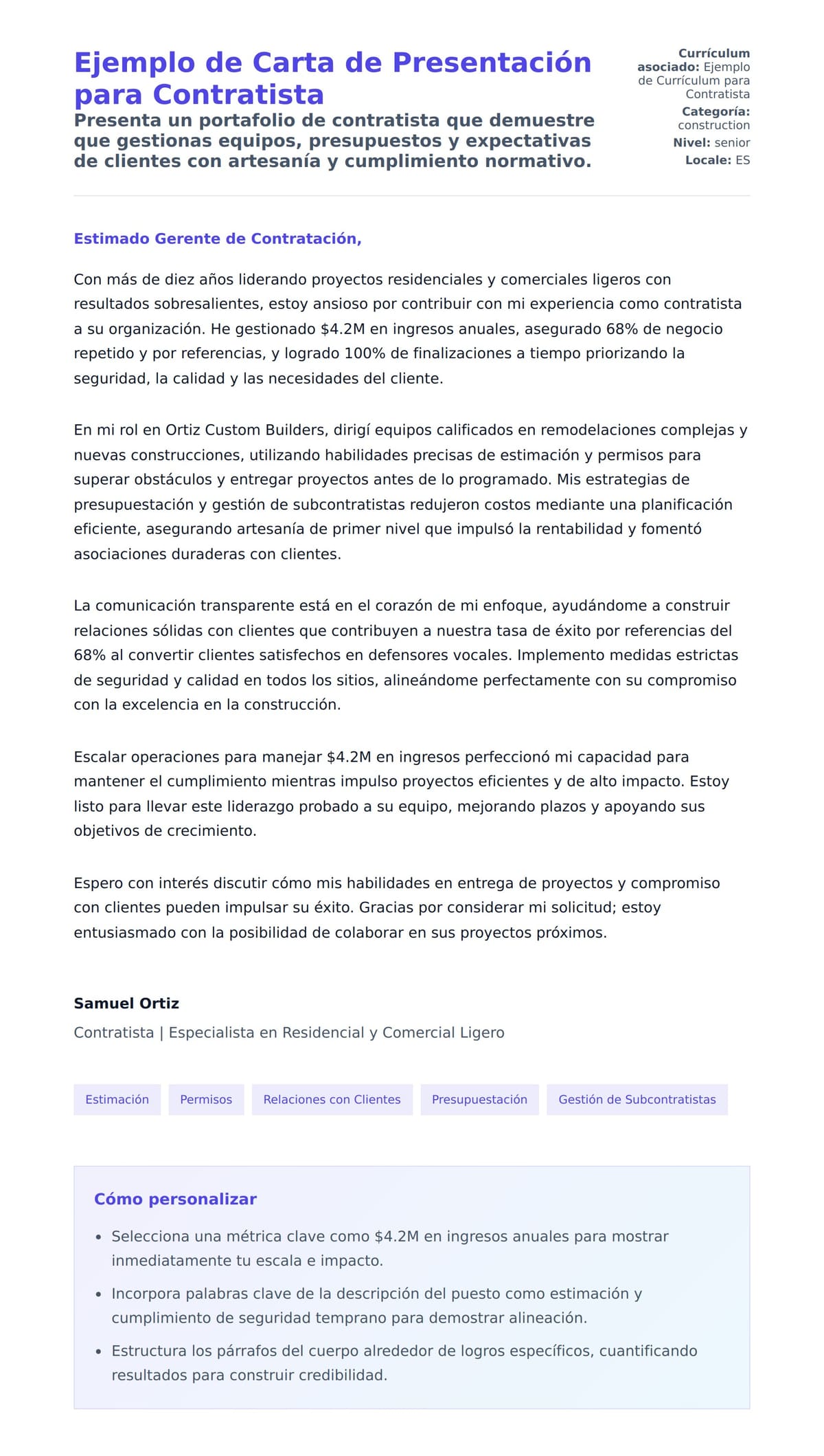 Vista previa de la carta para Ejemplo de Carta de Presentación para Contratista