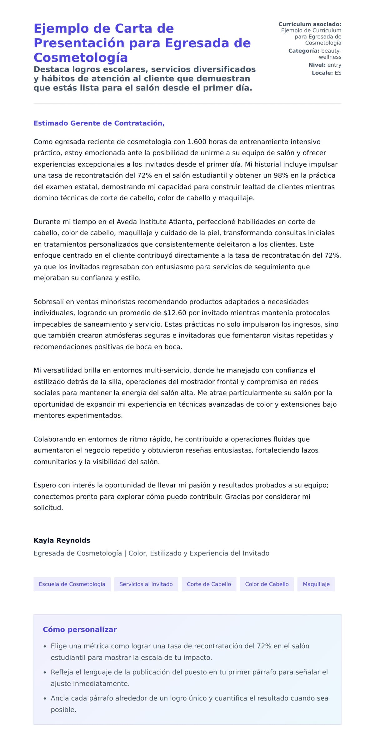 Vista previa de la carta para Ejemplo de Carta de Presentación para Egresada de Cosmetología