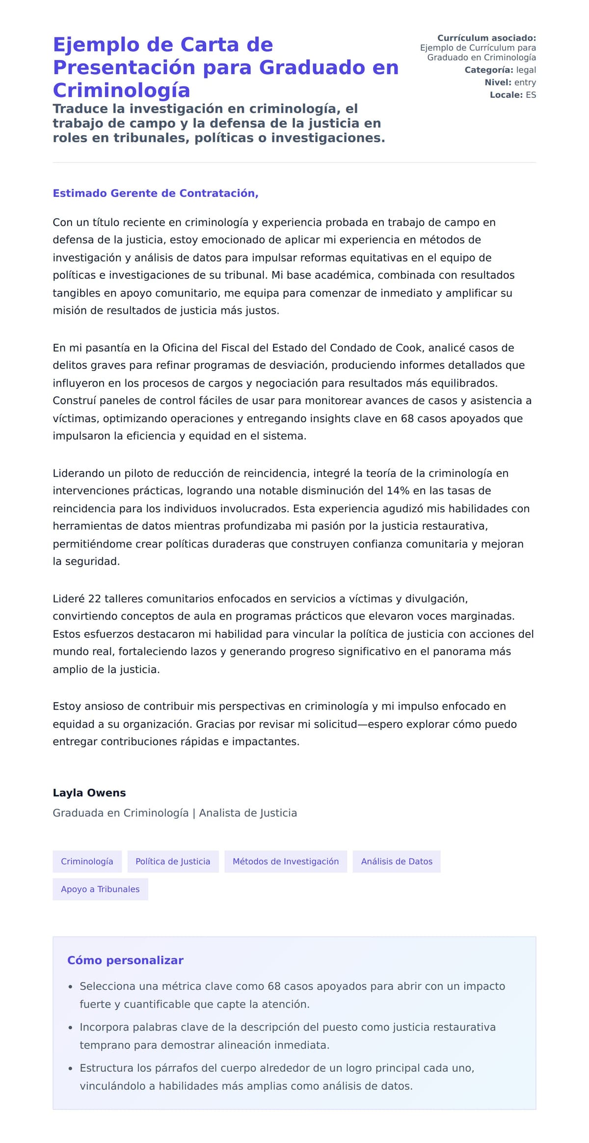Vista previa de la carta para Ejemplo de Carta de Presentación para Graduado en Criminología