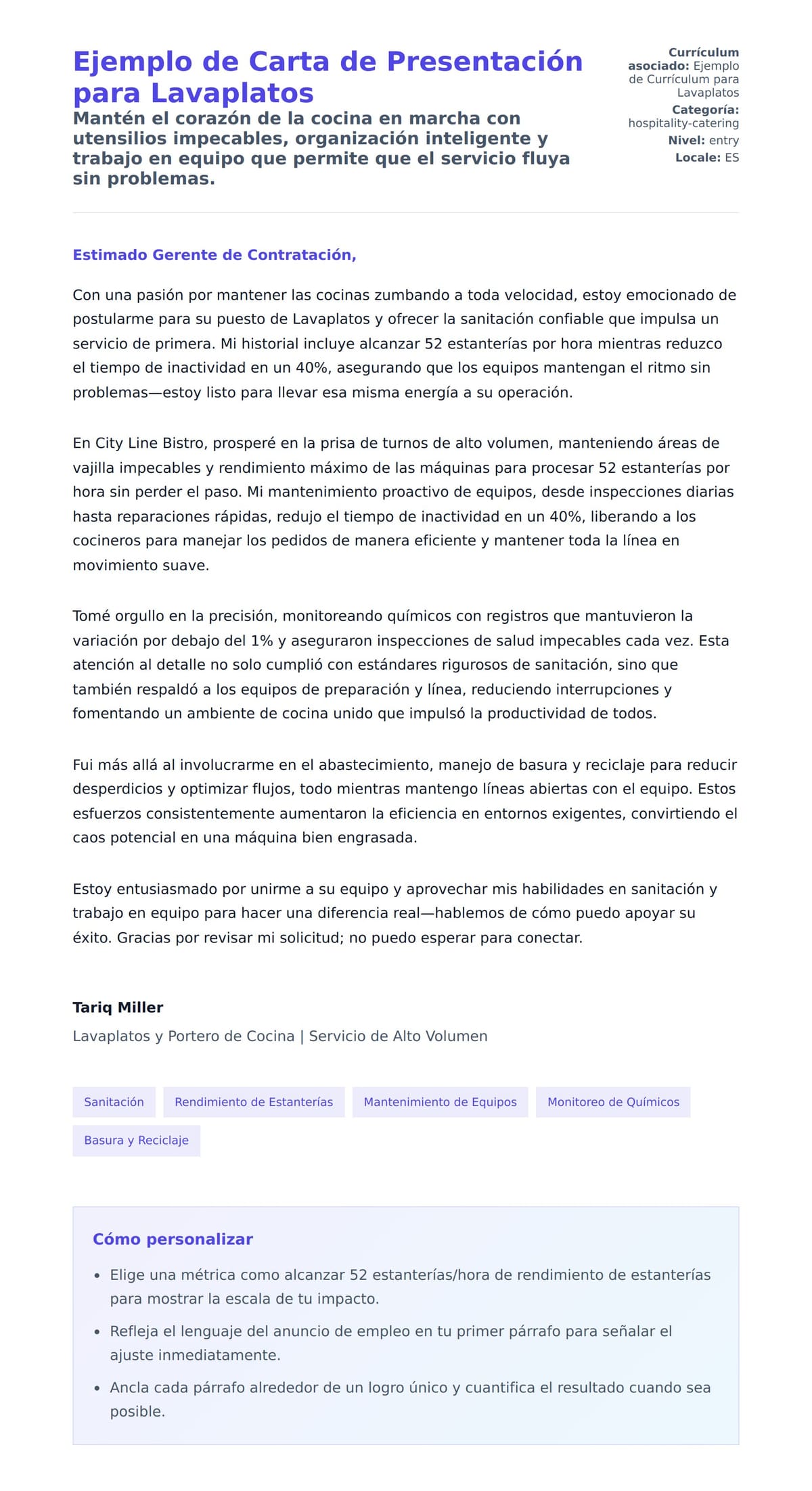 Vista previa de la carta para Ejemplo de Carta de Presentación para Lavaplatos