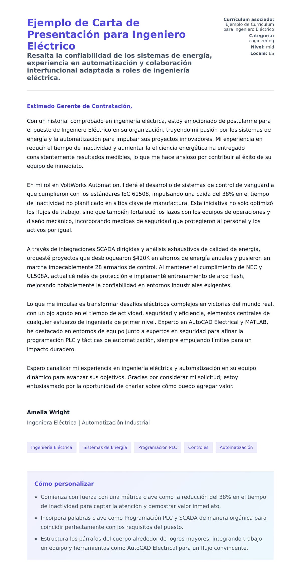 Vista previa de la carta para Ejemplo de Carta de Presentación para Ingeniero Eléctrico
