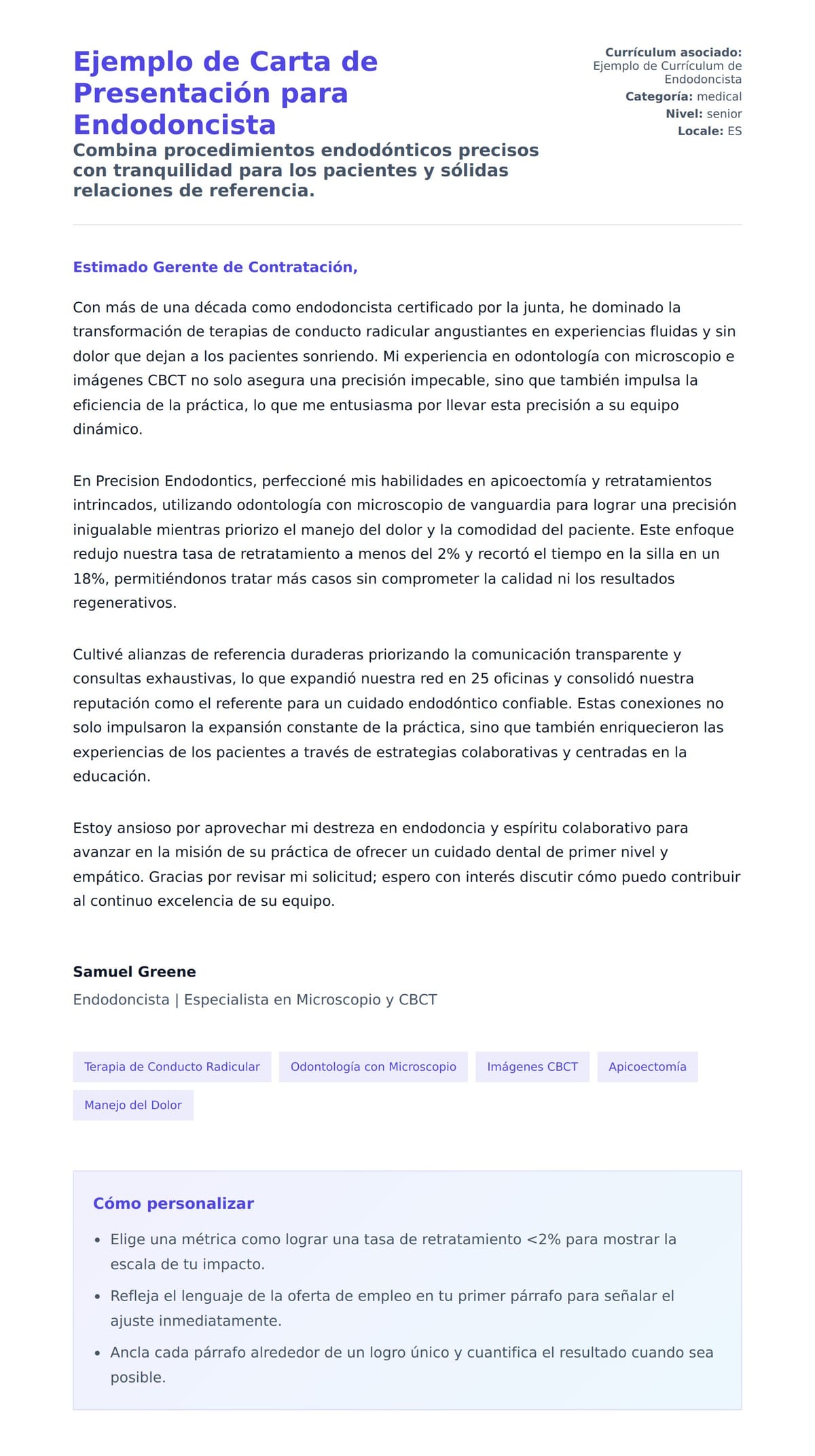 Vista previa de la carta para Ejemplo de Carta de Presentación para Endodoncista