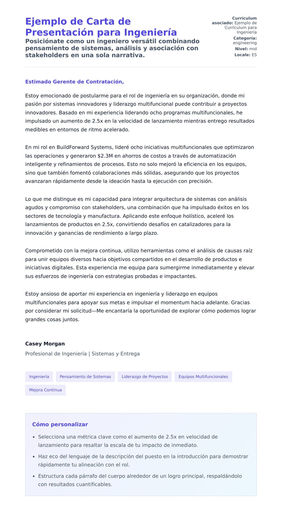 Vista previa de la carta para Ejemplo de Carta de Presentación para Ingeniería