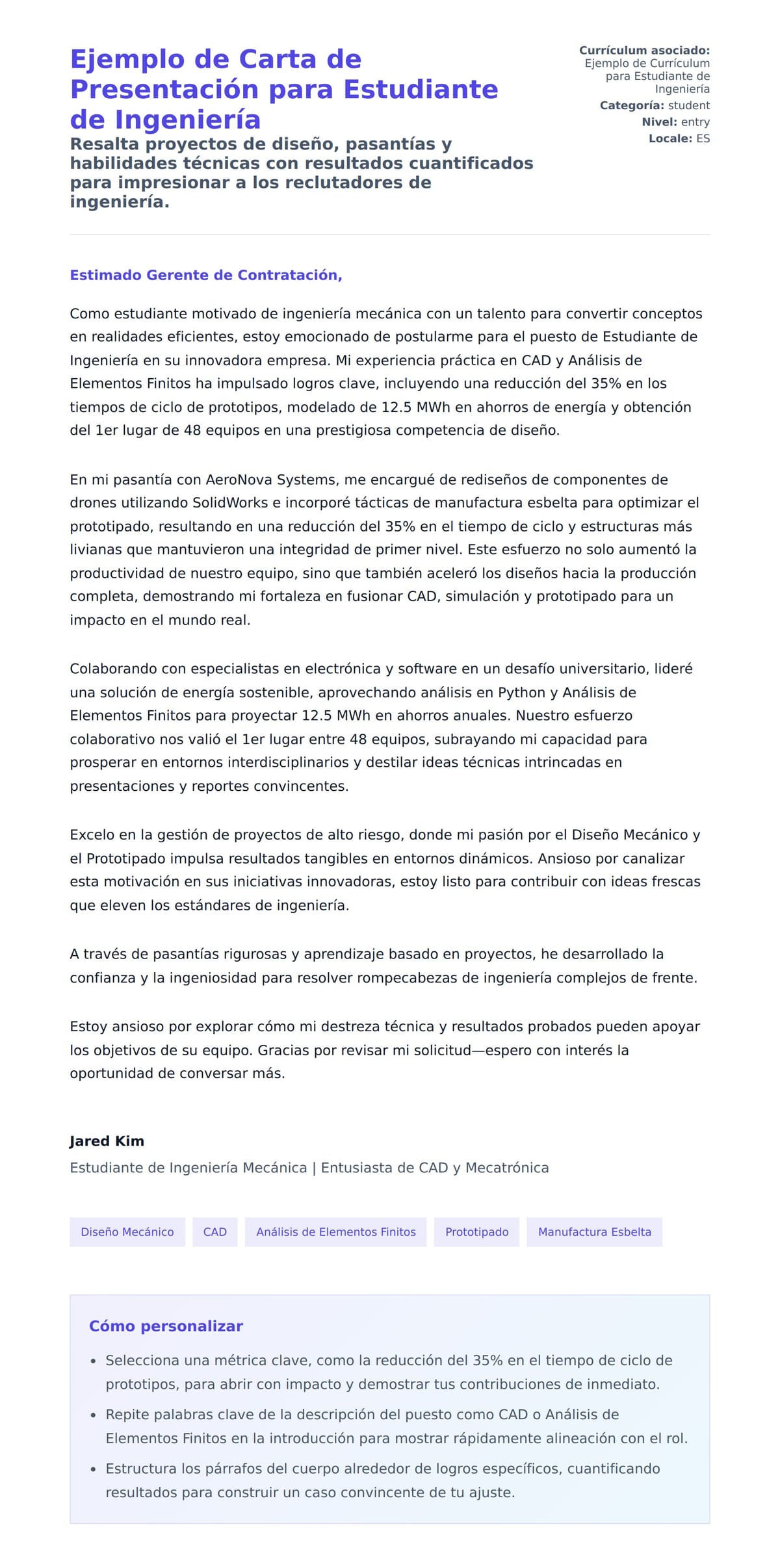 Vista previa de la carta para Ejemplo de Carta de Presentación para Estudiante de Ingeniería