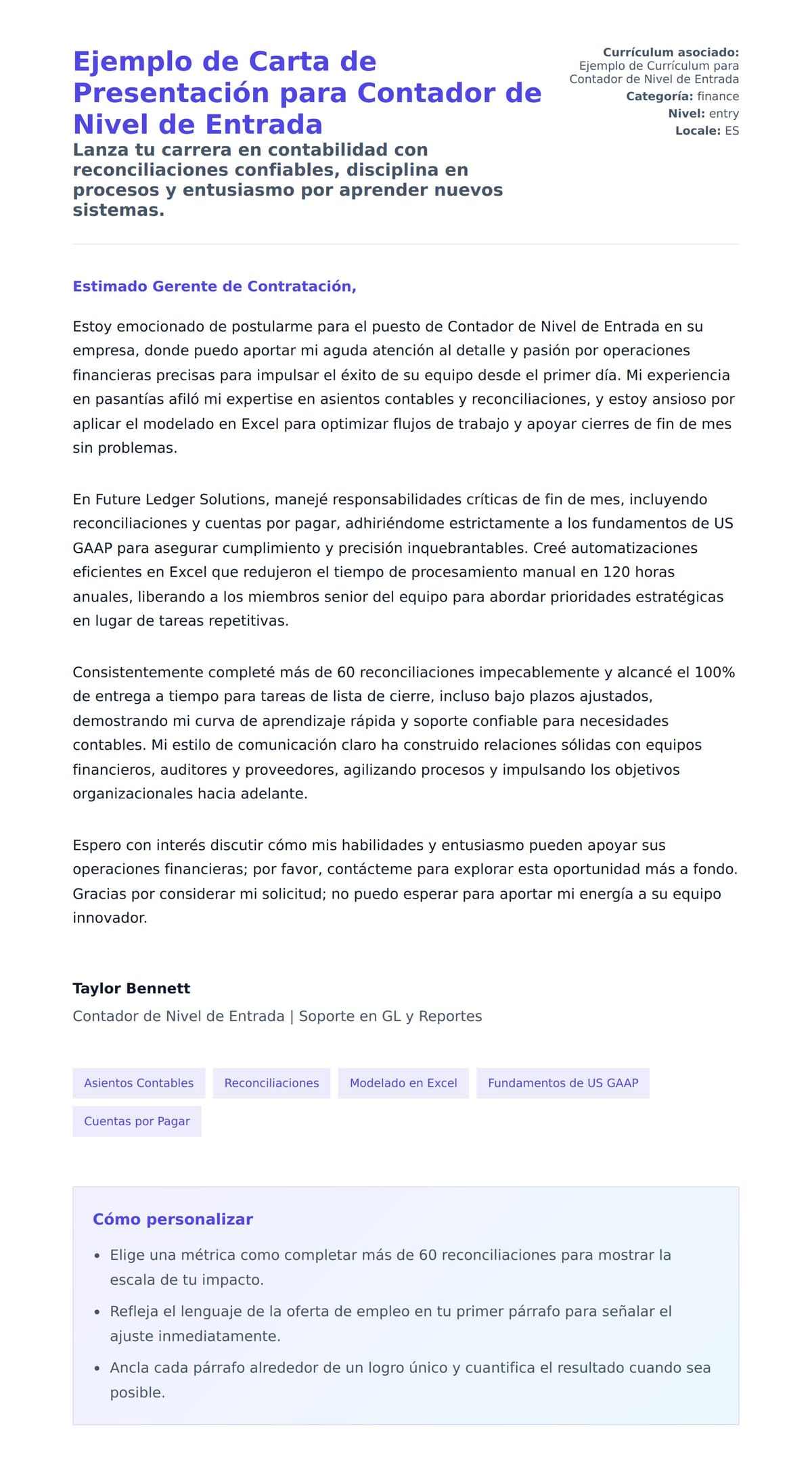 Vista previa de la carta para Ejemplo de Carta de Presentación para Contador de Nivel de Entrada