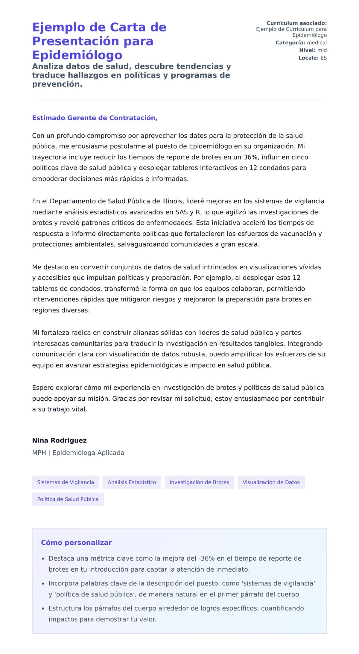 Vista previa de la carta para Ejemplo de Carta de Presentación para Epidemiólogo