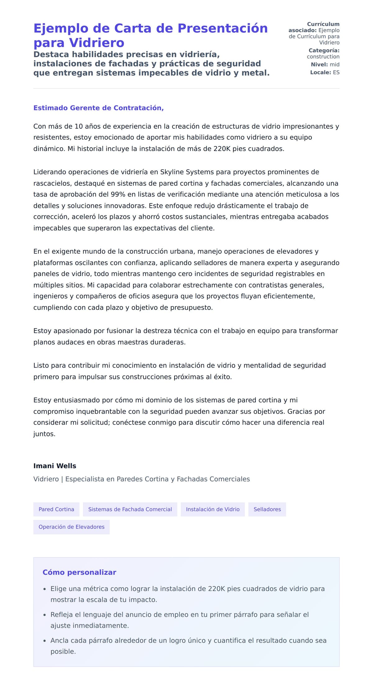 Vista previa de la carta para Ejemplo de Carta de Presentación para Vidriero