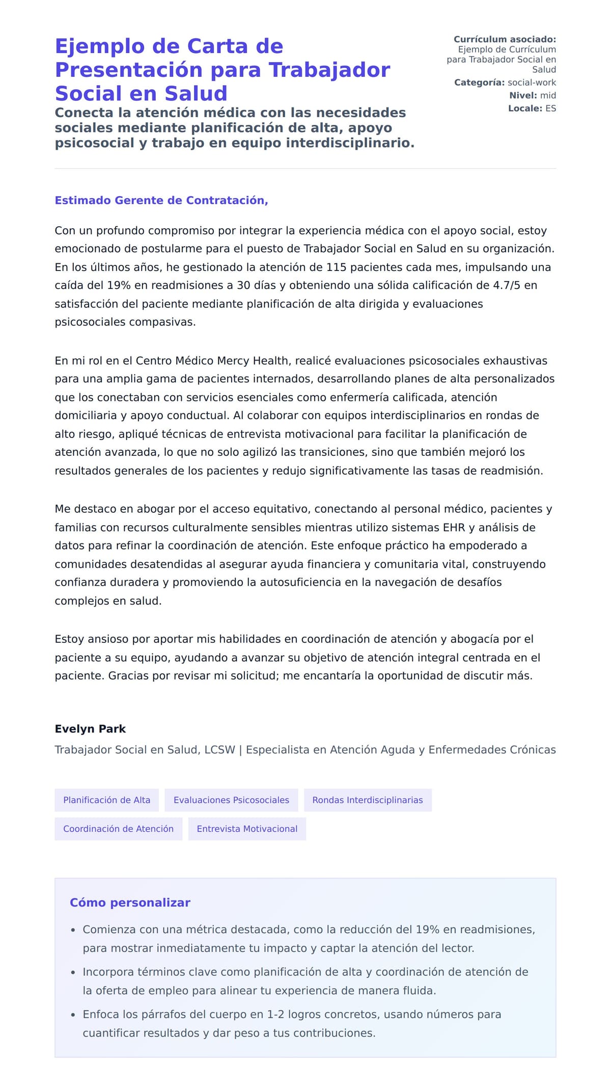 Vista previa de la carta para Ejemplo de Carta de Presentación para Trabajador Social en Salud