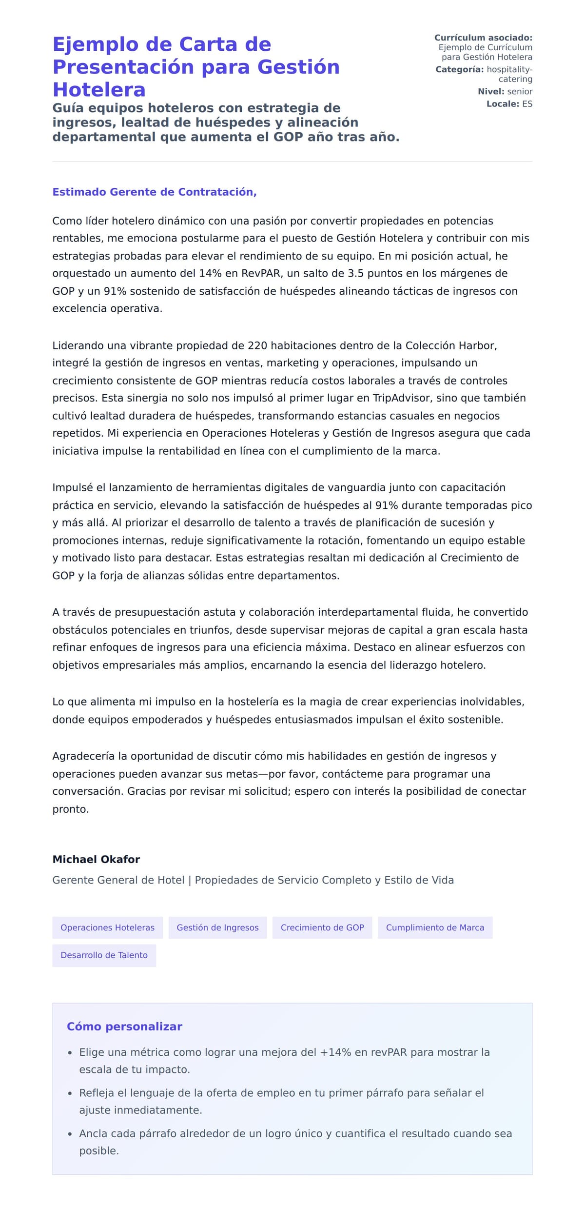 Vista previa de la carta para Ejemplo de Carta de Presentación para Gestión Hotelera