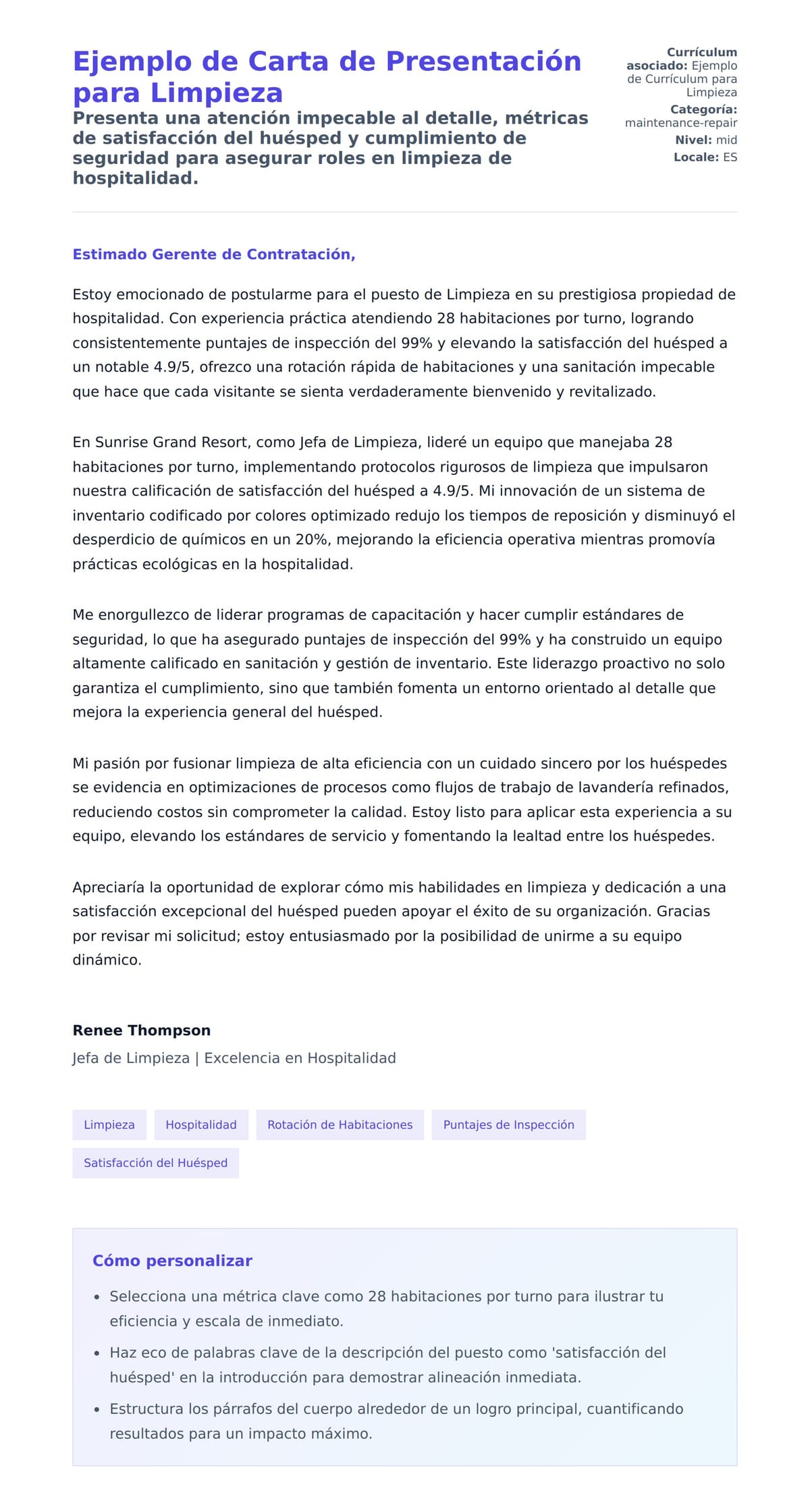 Vista previa de la carta para Ejemplo de Carta de Presentación para Limpieza
