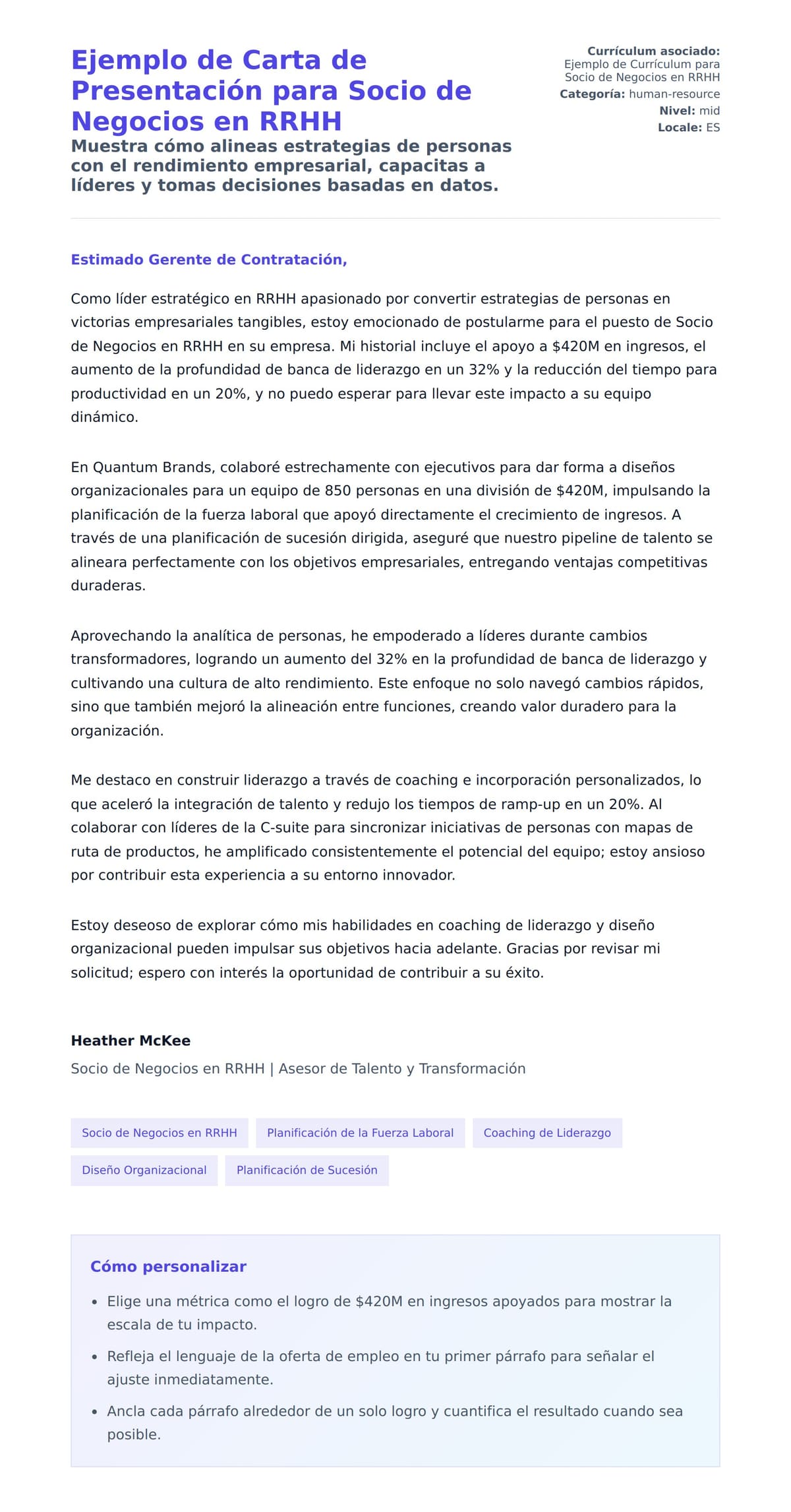 Vista previa de la carta para Ejemplo de Carta de Presentación para Socio de Negocios en RRHH