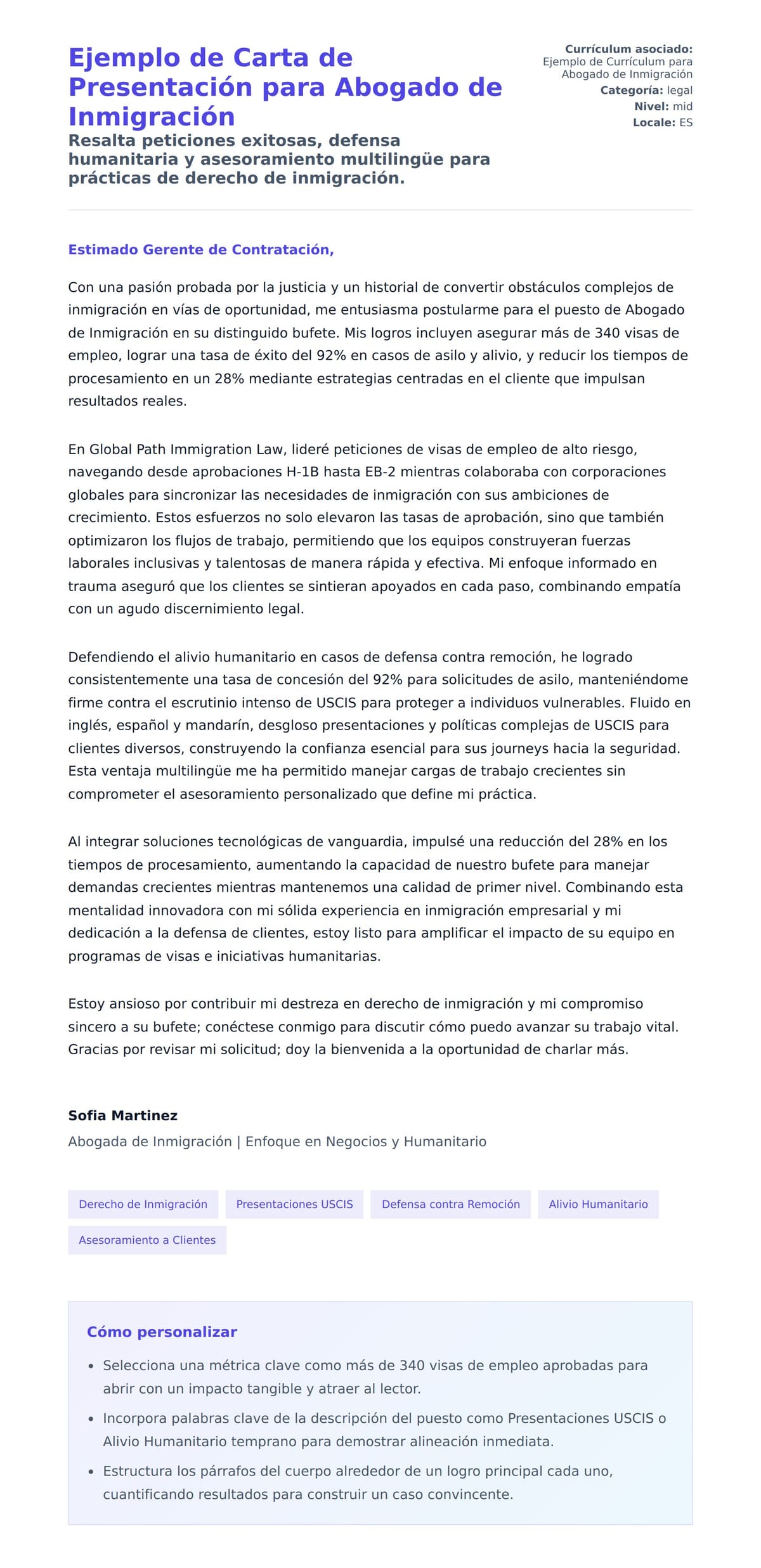 Vista previa de la carta para Ejemplo de Carta de Presentación para Abogado de Inmigración