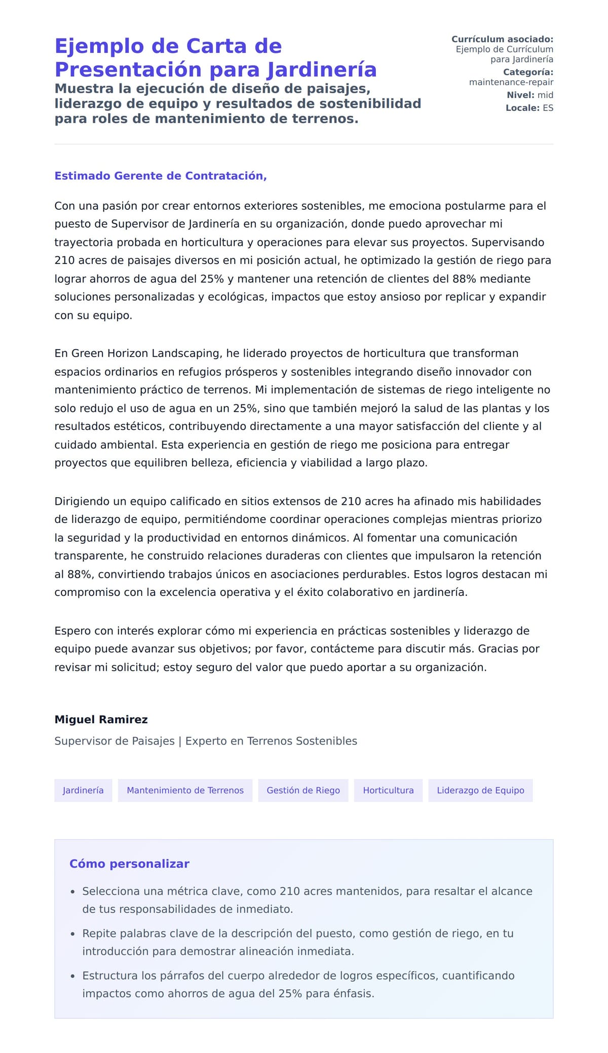 Vista previa de la carta para Ejemplo de Carta de Presentación para Jardinería