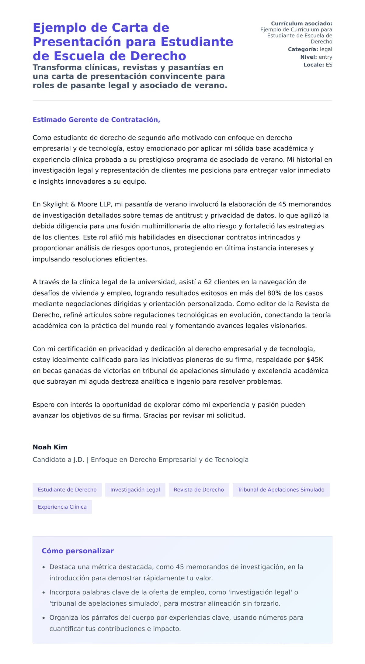Vista previa de la carta para Ejemplo de Carta de Presentación para Estudiante de Escuela de Derecho