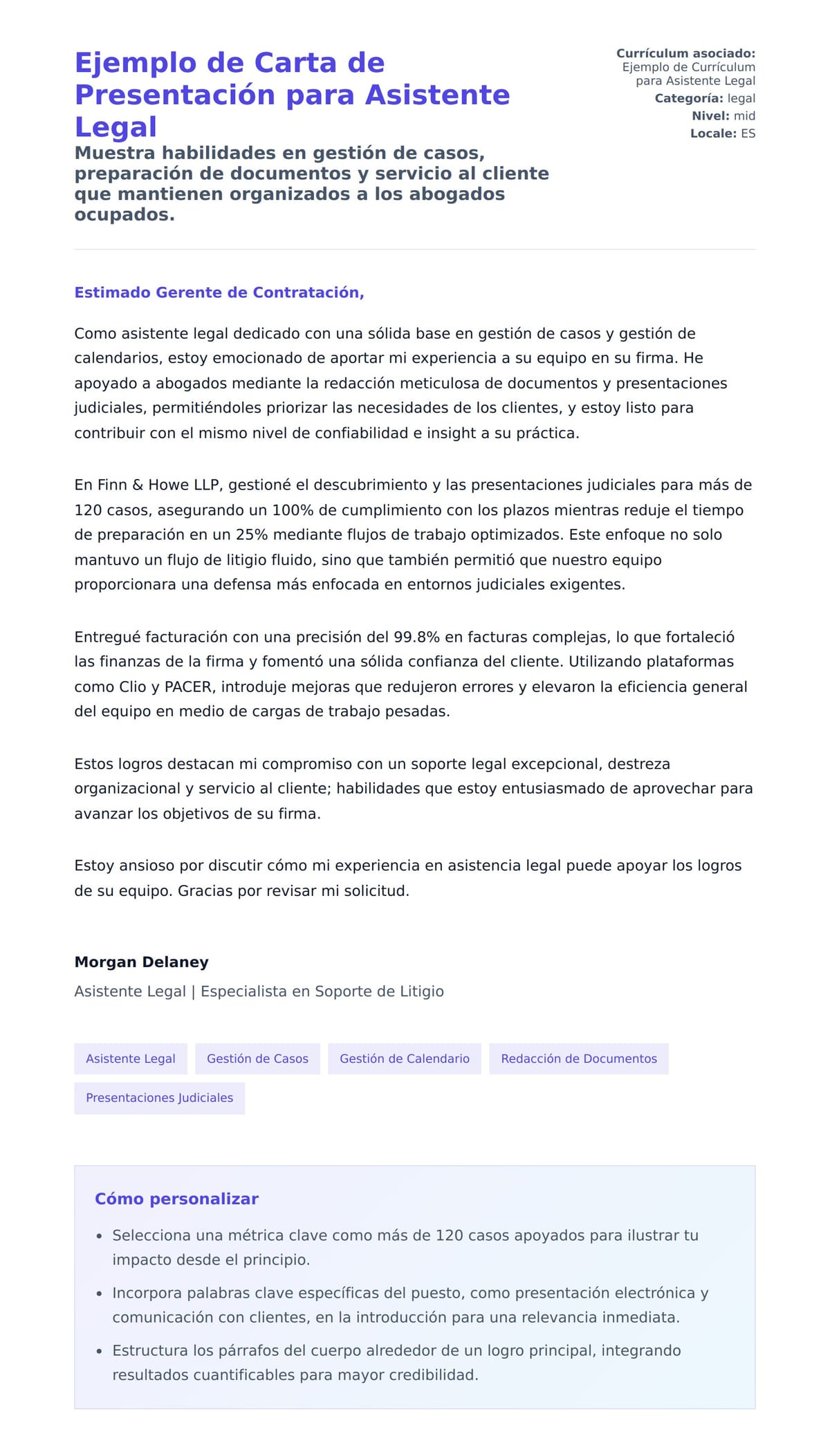 Vista previa de la carta para Ejemplo de Carta de Presentación para Asistente Legal