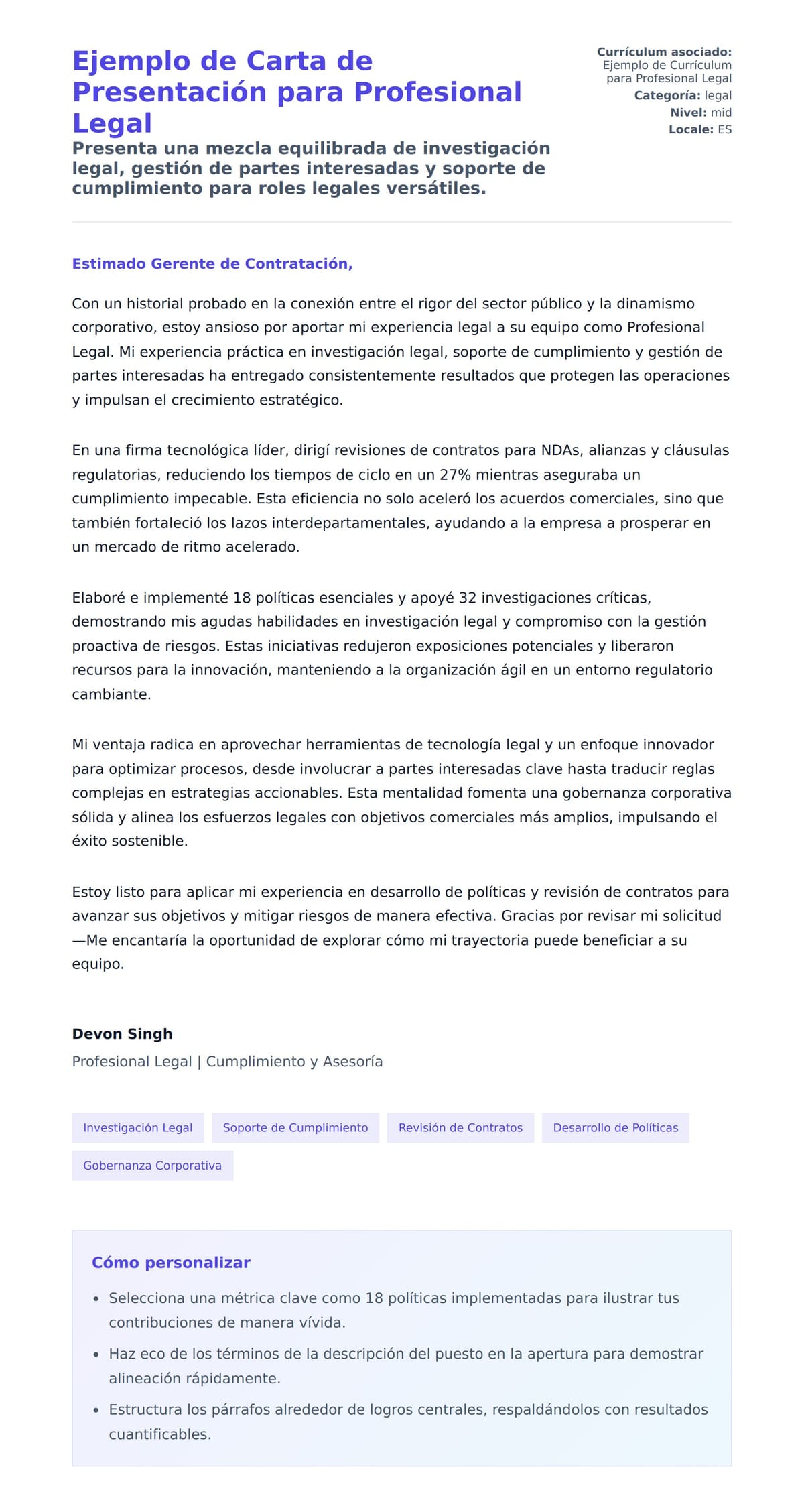 Vista previa de la carta para Ejemplo de Carta de Presentación para Profesional Legal