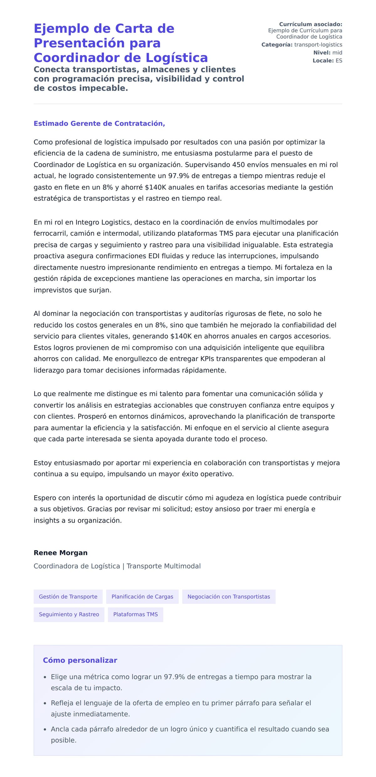 Vista previa de la carta para Ejemplo de Carta de Presentación para Coordinador de Logística