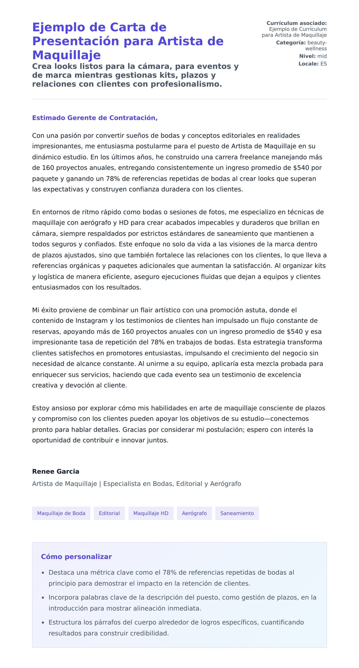 Ejemplo de Carta de Presentación para Artista de Maquillaje