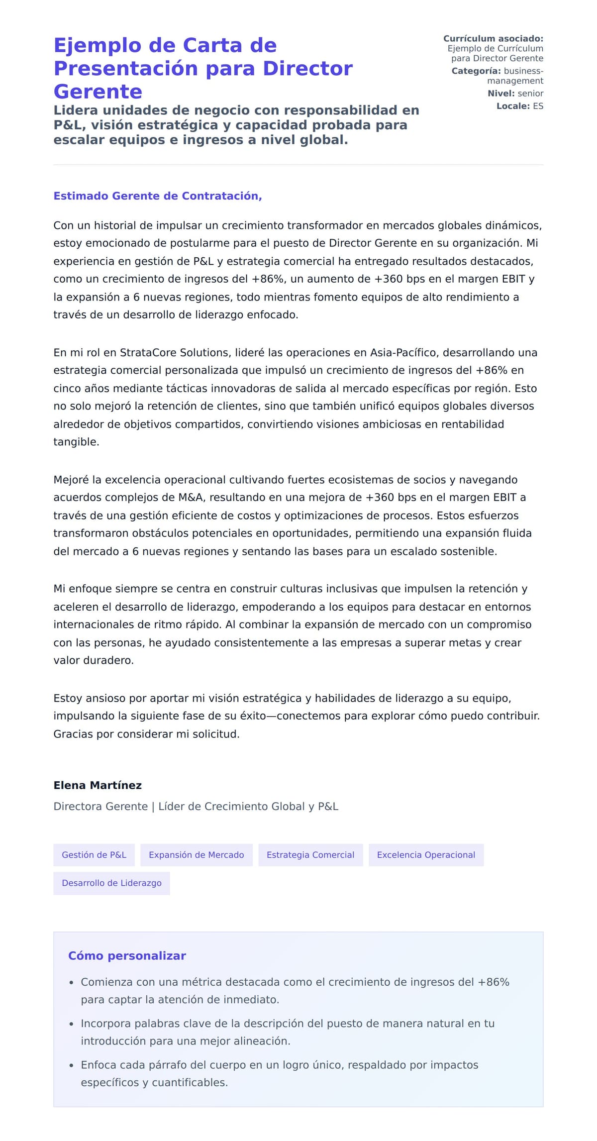 Vista previa de la carta para Ejemplo de Carta de Presentación para Director Gerente