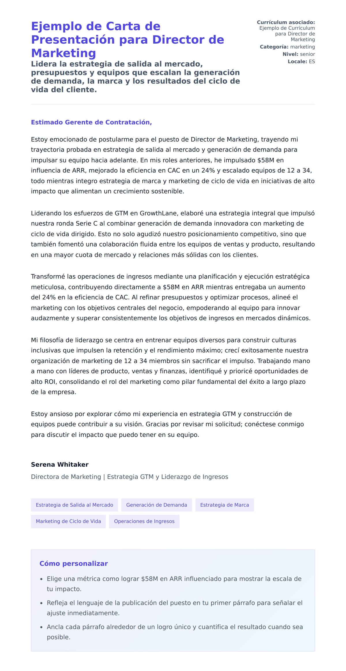 Vista previa de la carta para Ejemplo de Carta de Presentación para Director de Marketing