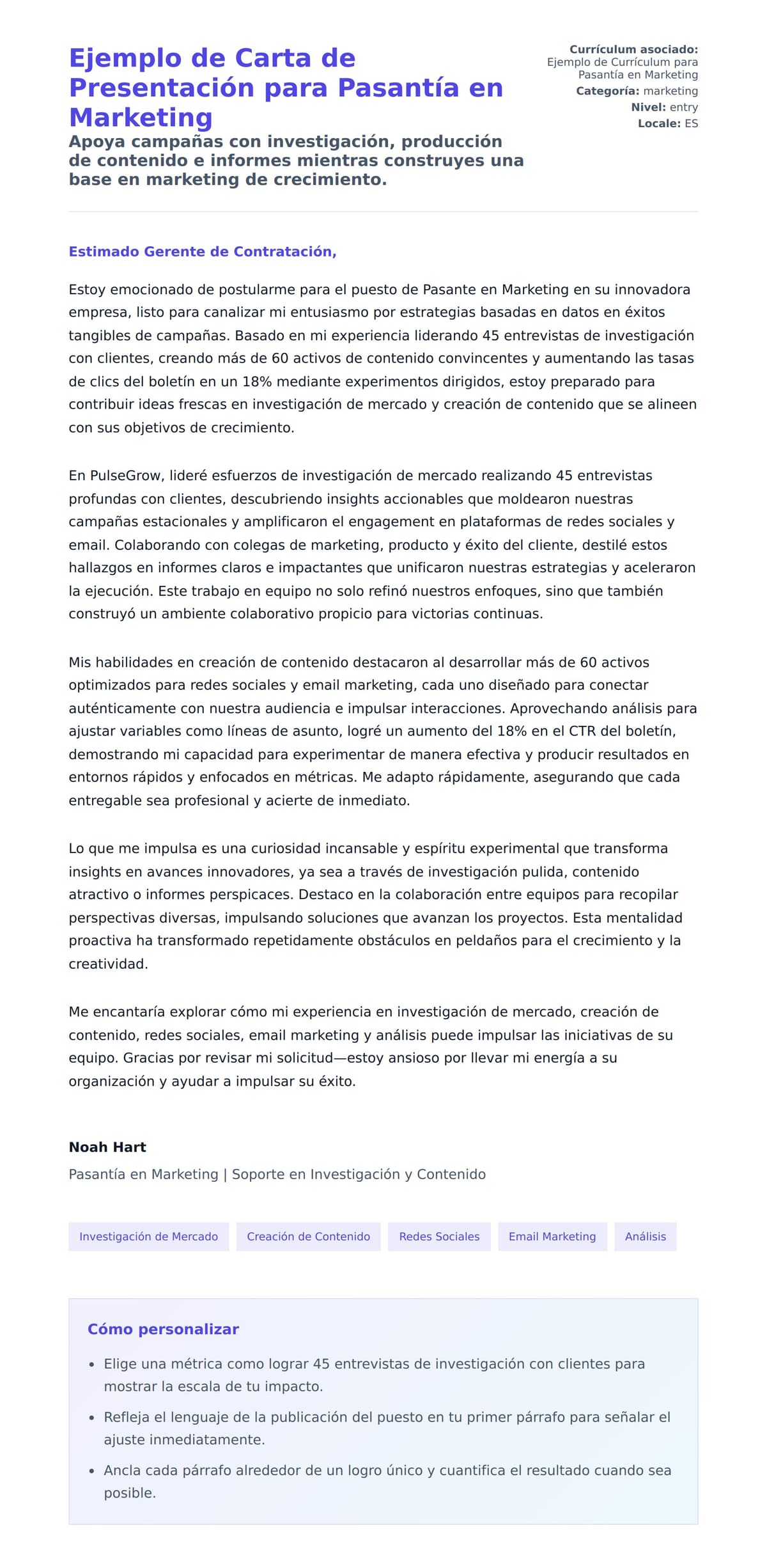 Vista previa de la carta para Ejemplo de Carta de Presentación para Pasantía en Marketing