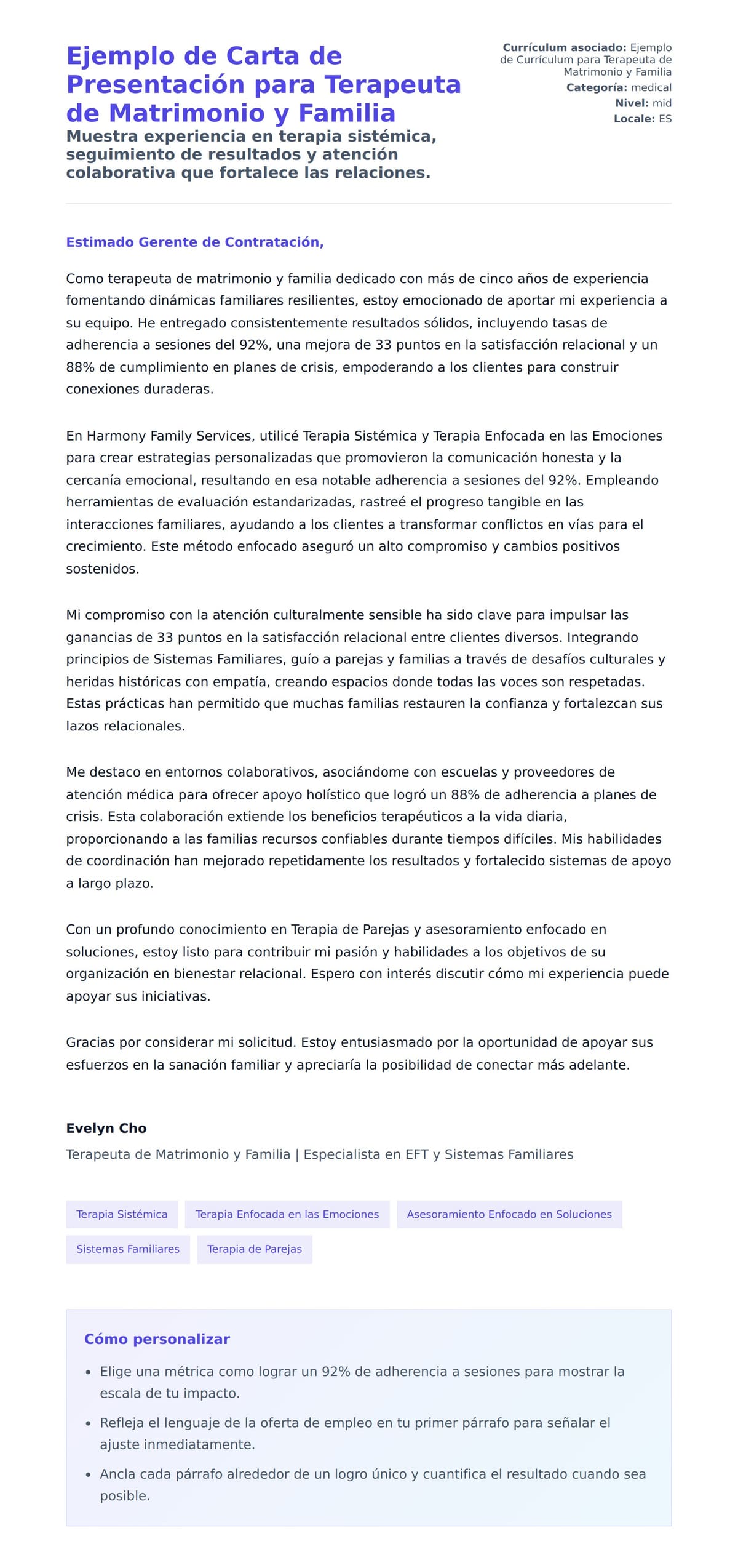 Vista previa de la carta para Ejemplo de Carta de Presentación para Terapeuta de Matrimonio y Familia