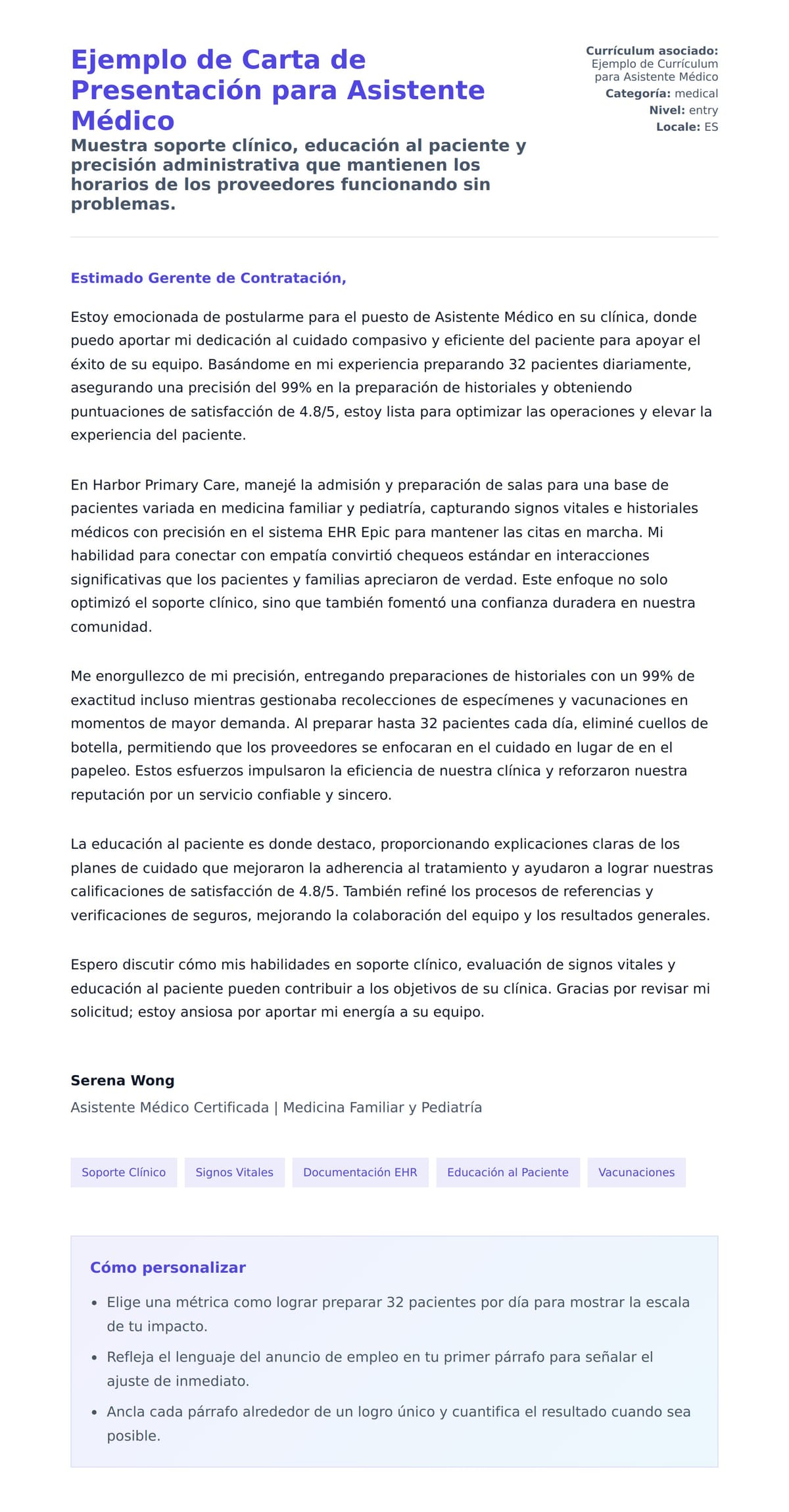 Vista previa de la carta para Ejemplo de Carta de Presentación para Asistente Médico