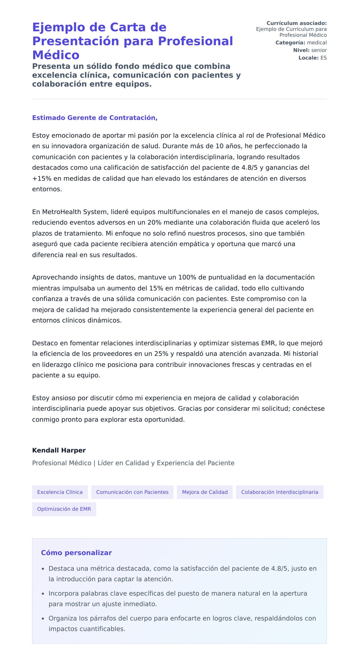 Vista previa de la carta para Ejemplo de Carta de Presentación para Profesional Médico