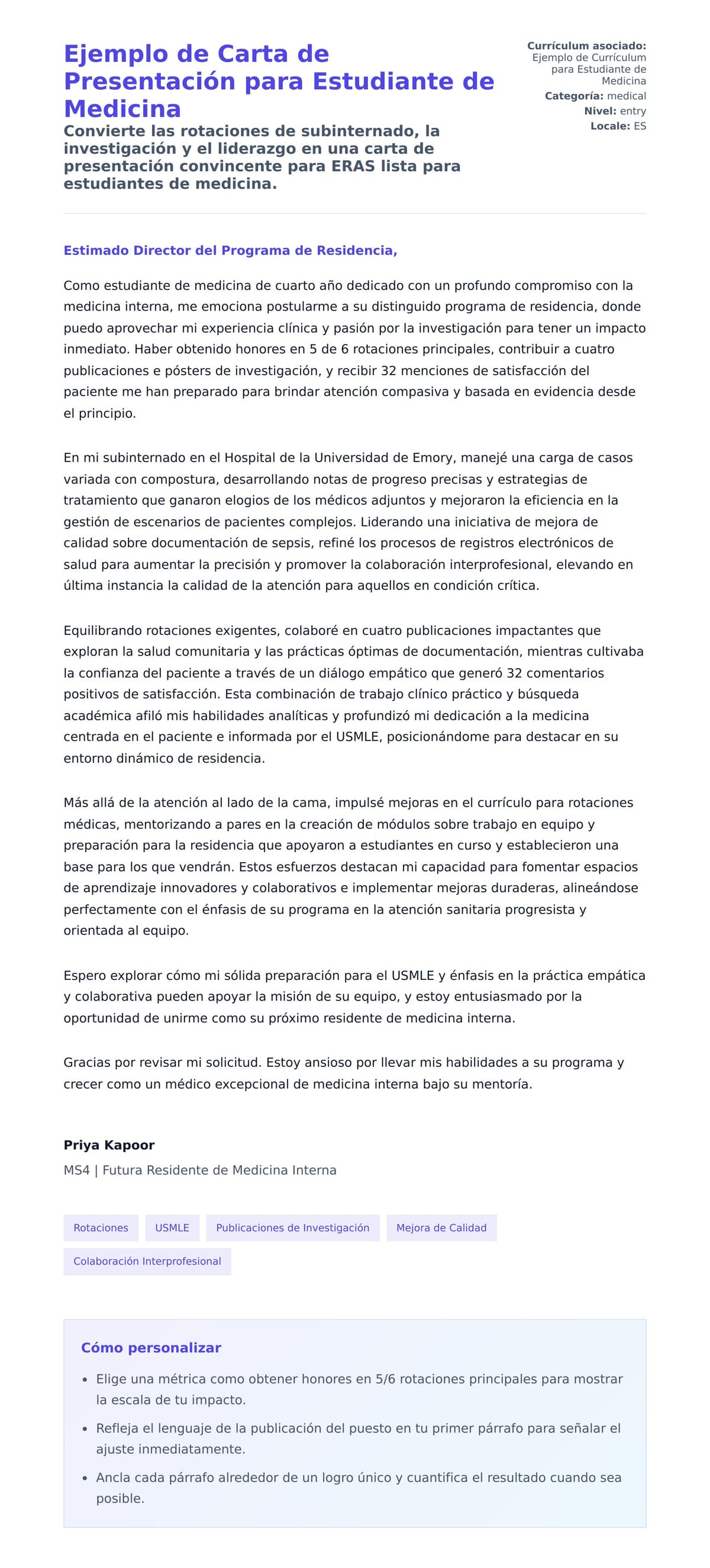 Vista previa de la carta para Ejemplo de Carta de Presentación para Estudiante de Medicina