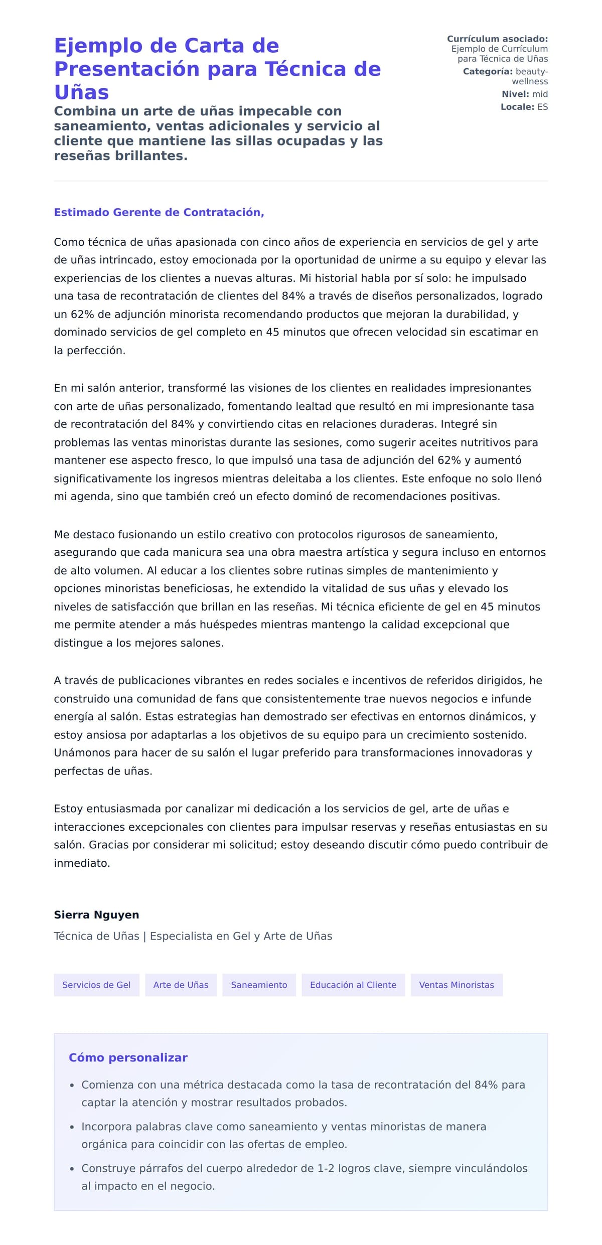 Vista previa de la carta para Ejemplo de Carta de Presentación para Técnica de Uñas