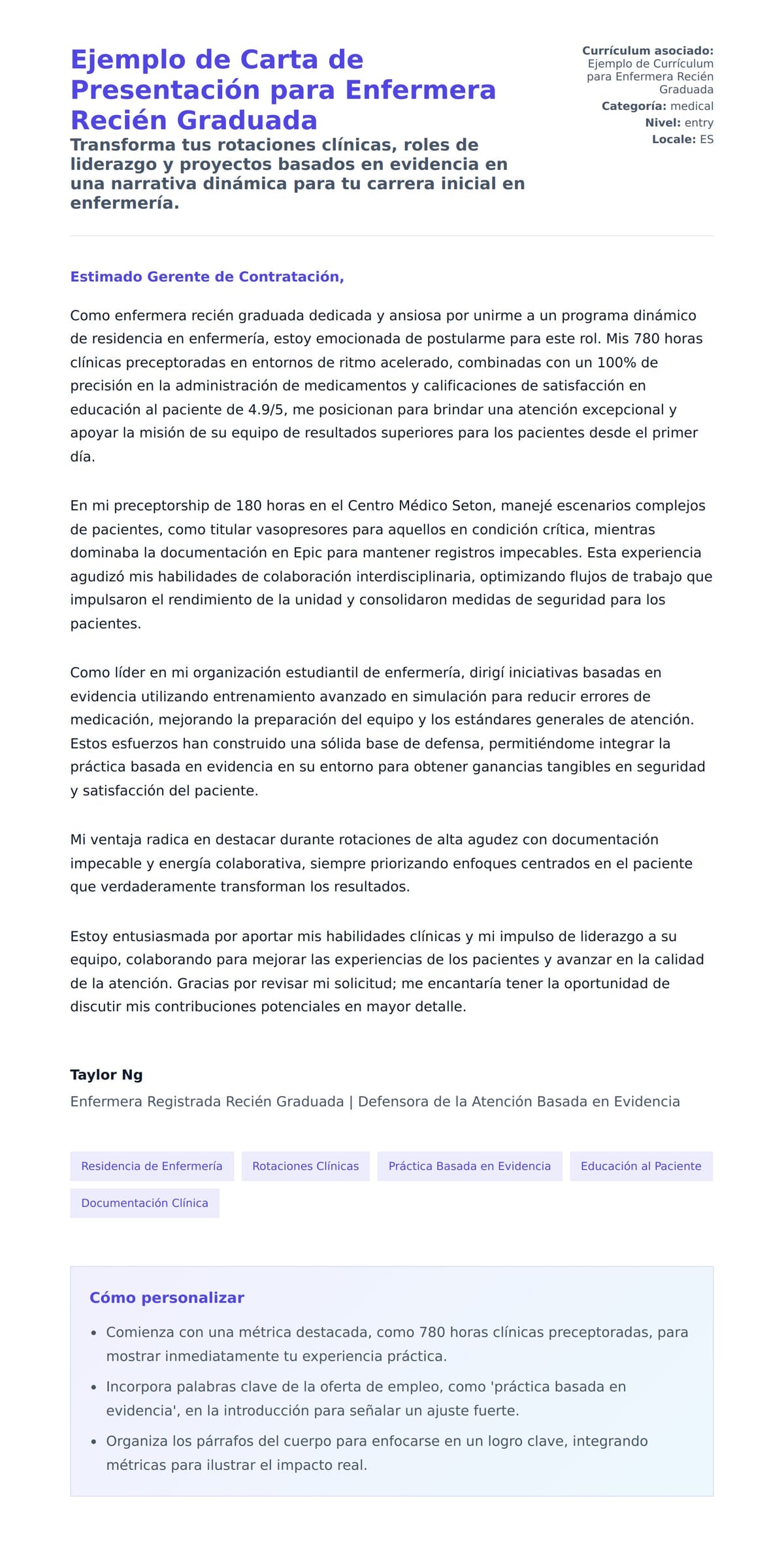 Vista previa de la carta para Ejemplo de Carta de Presentación para Enfermera Recién Graduada