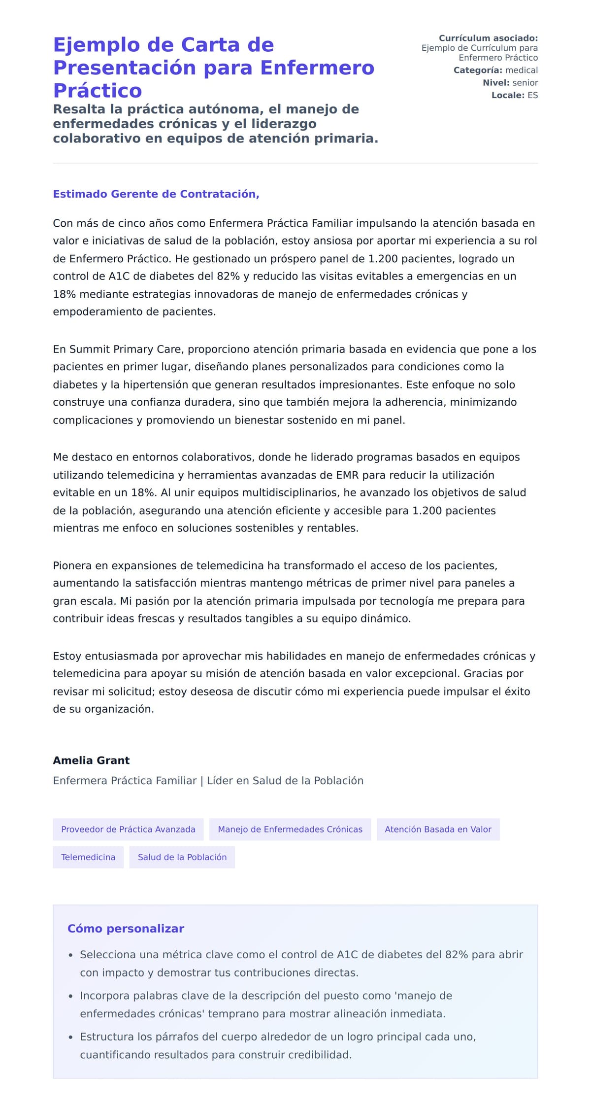 Vista previa de la carta para Ejemplo de Carta de Presentación para Enfermero Práctico