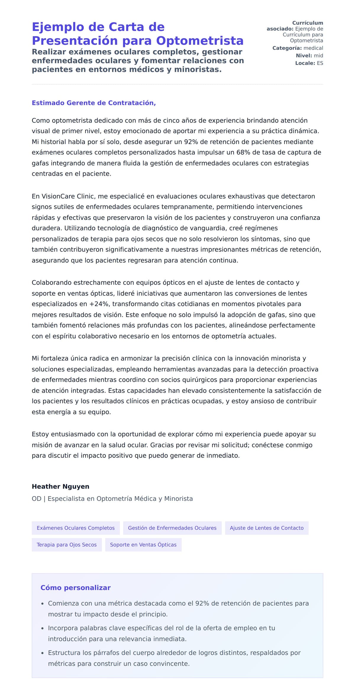 Vista previa de la carta para Ejemplo de Carta de Presentación para Optometrista