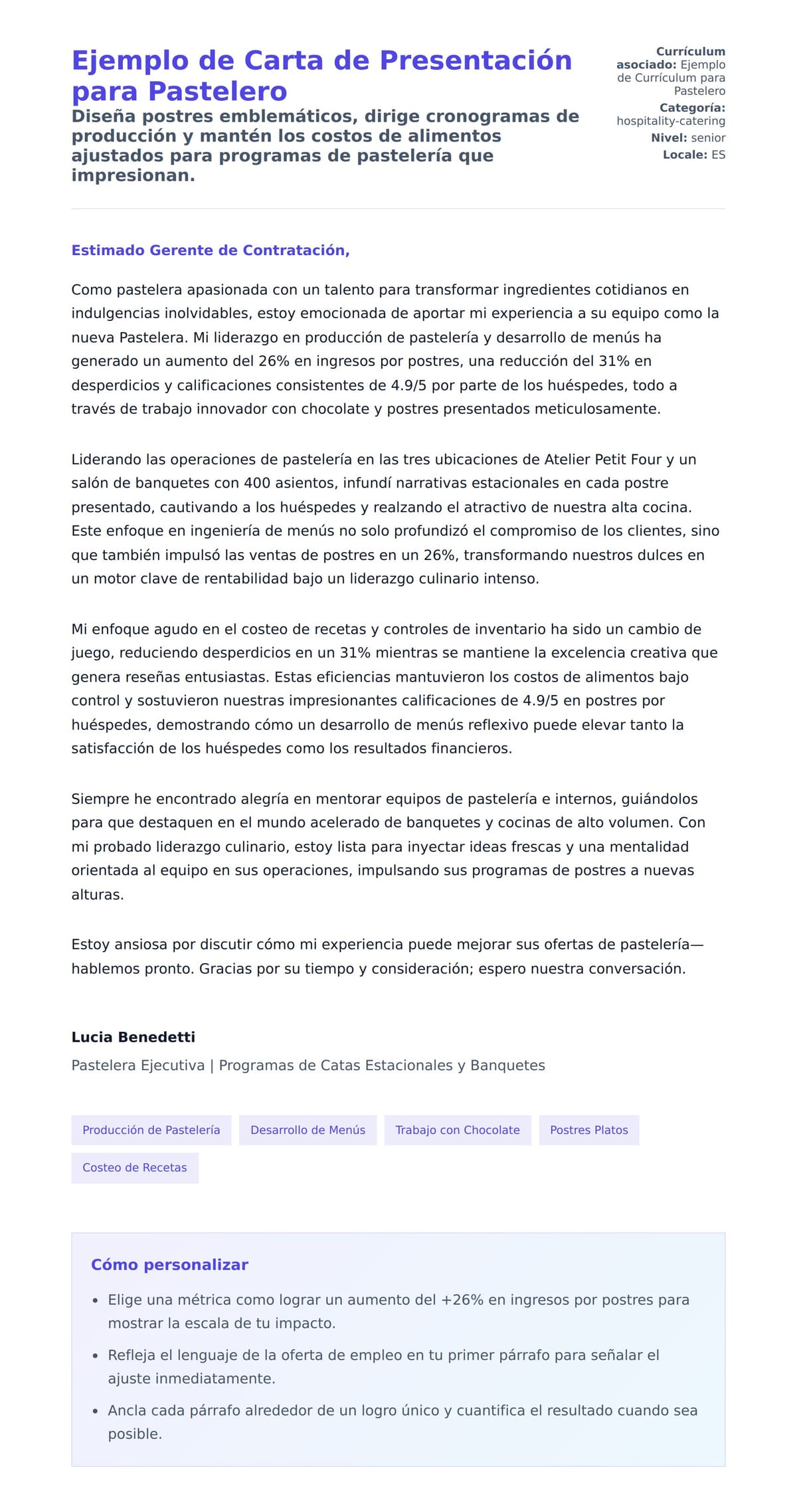 Vista previa de la carta para Ejemplo de Carta de Presentación para Pastelero