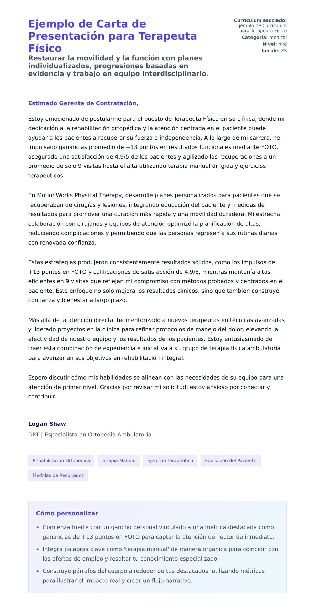 Vista previa de la carta para Ejemplo de Carta de Presentación para Terapeuta Físico