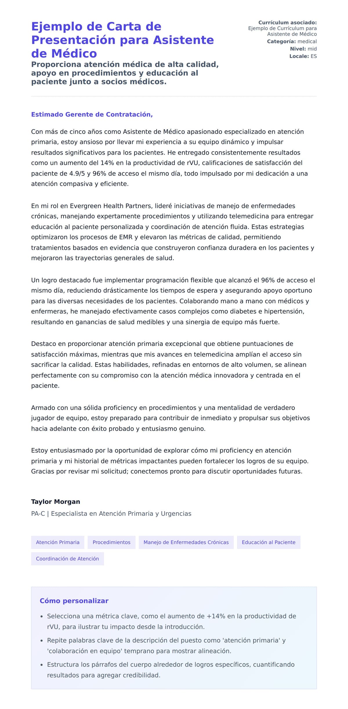 Vista previa de la carta para Ejemplo de Carta de Presentación para Asistente de Médico