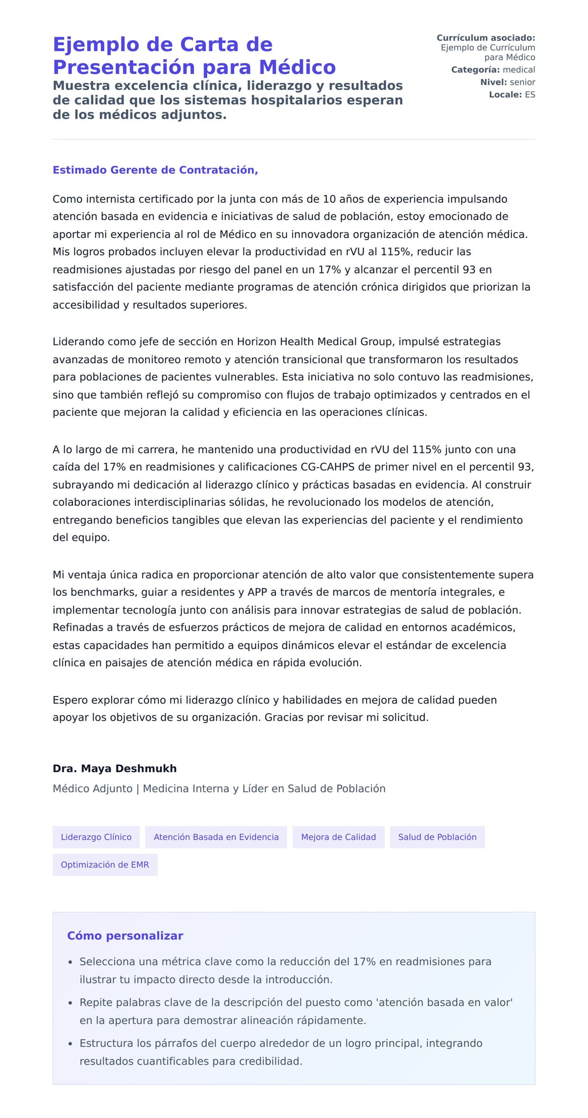 Vista previa de la carta para Ejemplo de Carta de Presentación para Médico
