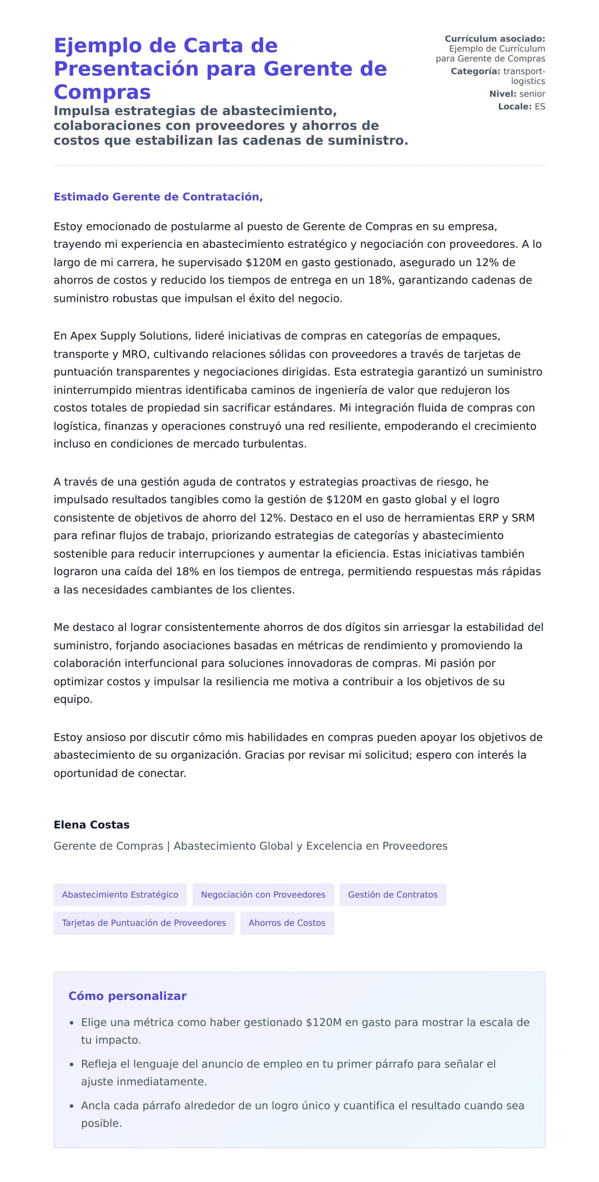 Vista previa de la carta para Ejemplo de Carta de Presentación para Gerente de Compras
