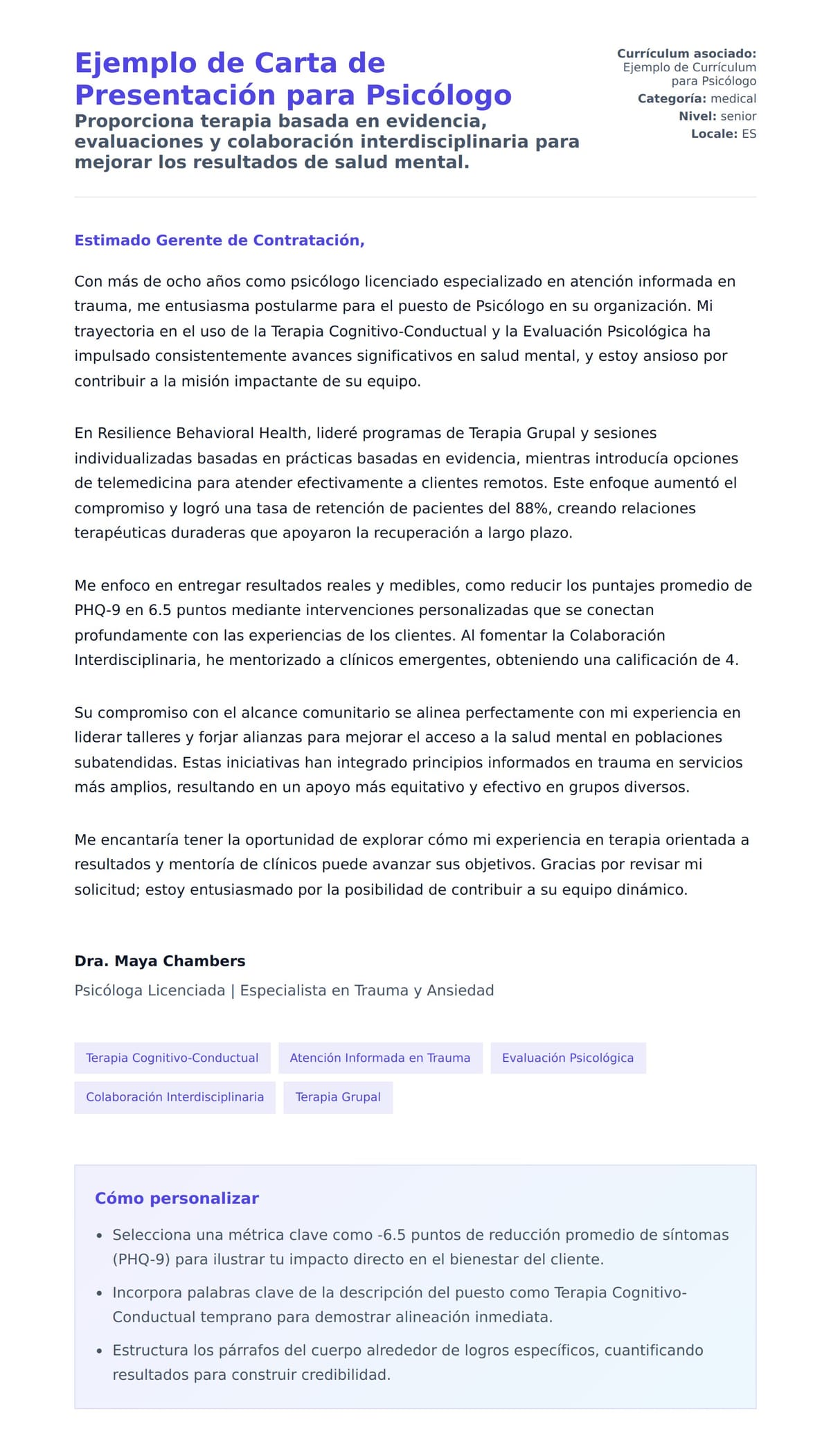 Vista previa de la carta para Ejemplo de Carta de Presentación para Psicólogo