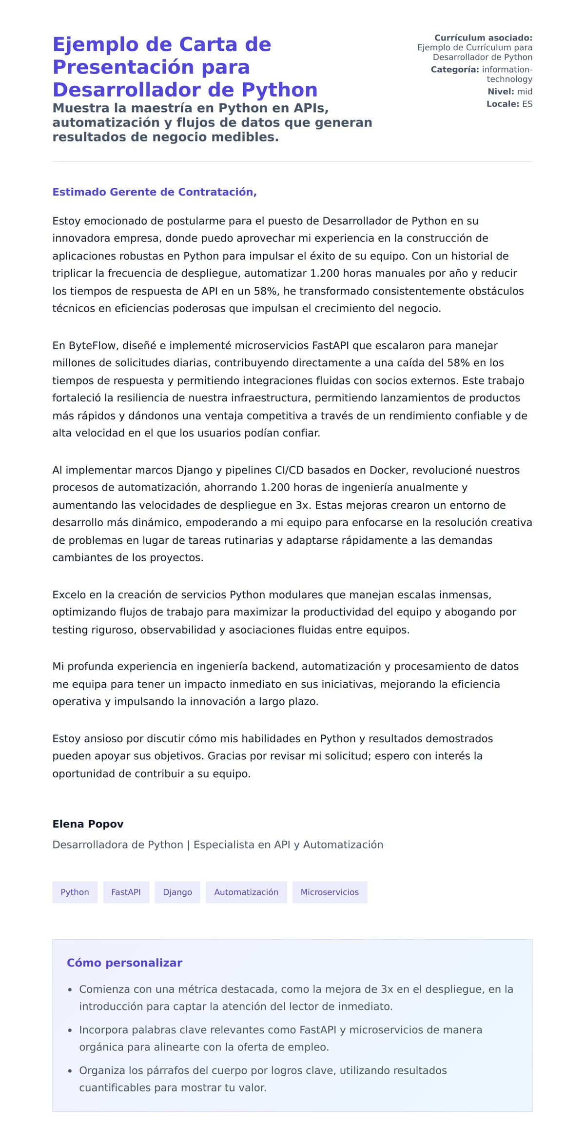 Vista previa de la carta para Ejemplo de Carta de Presentación para Desarrollador de Python