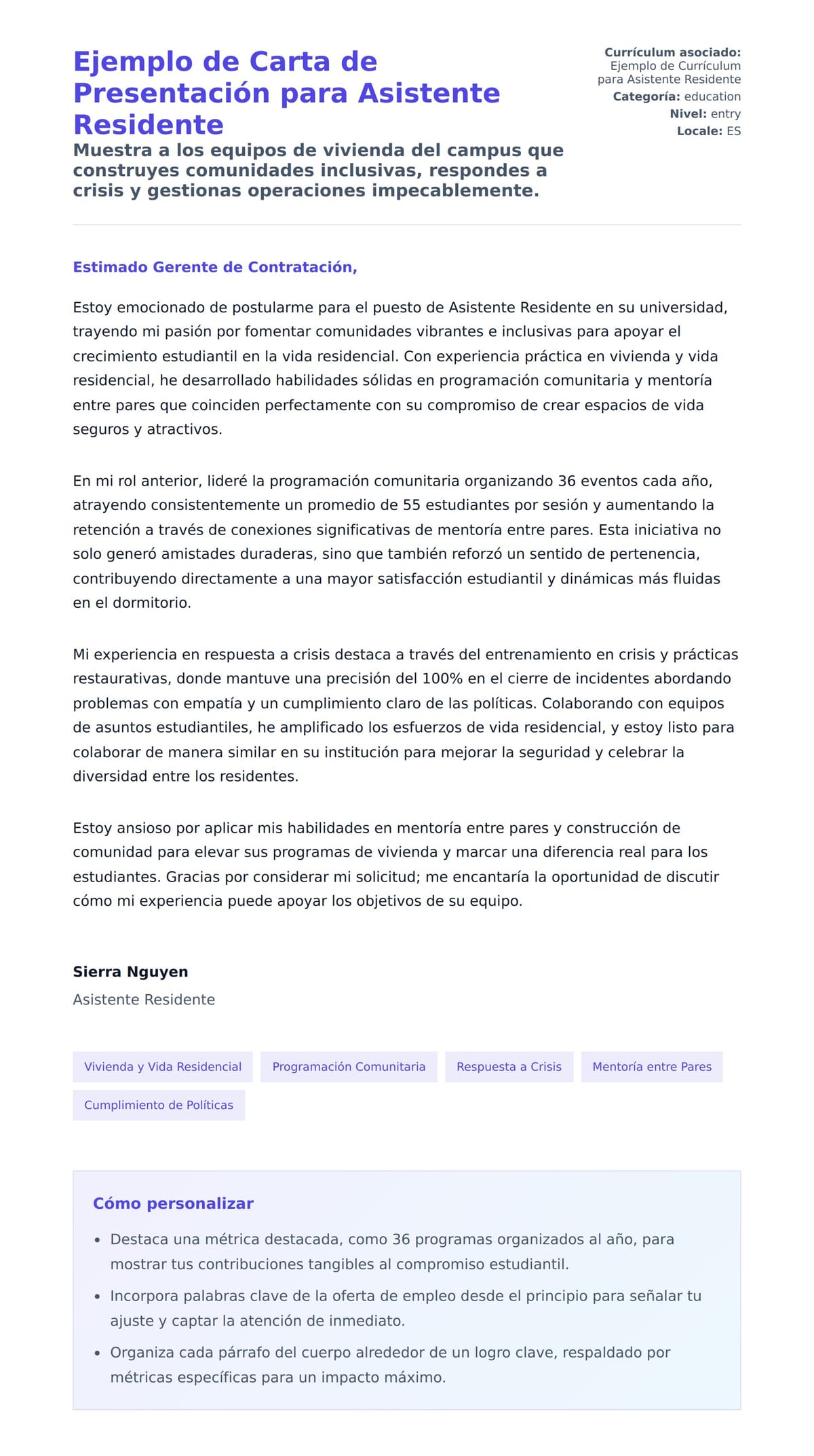 Vista previa de la carta para Ejemplo de Carta de Presentación para Asistente Residente