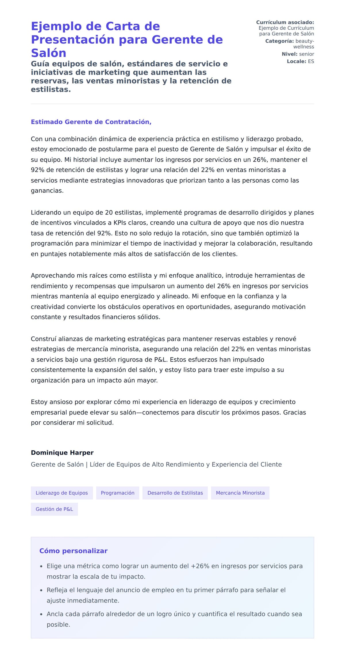 Vista previa de la carta para Ejemplo de Carta de Presentación para Gerente de Salón