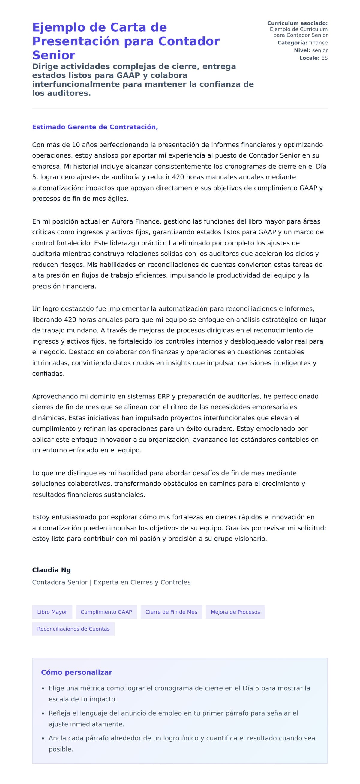 Vista previa de la carta para Ejemplo de Carta de Presentación para Contador Senior
