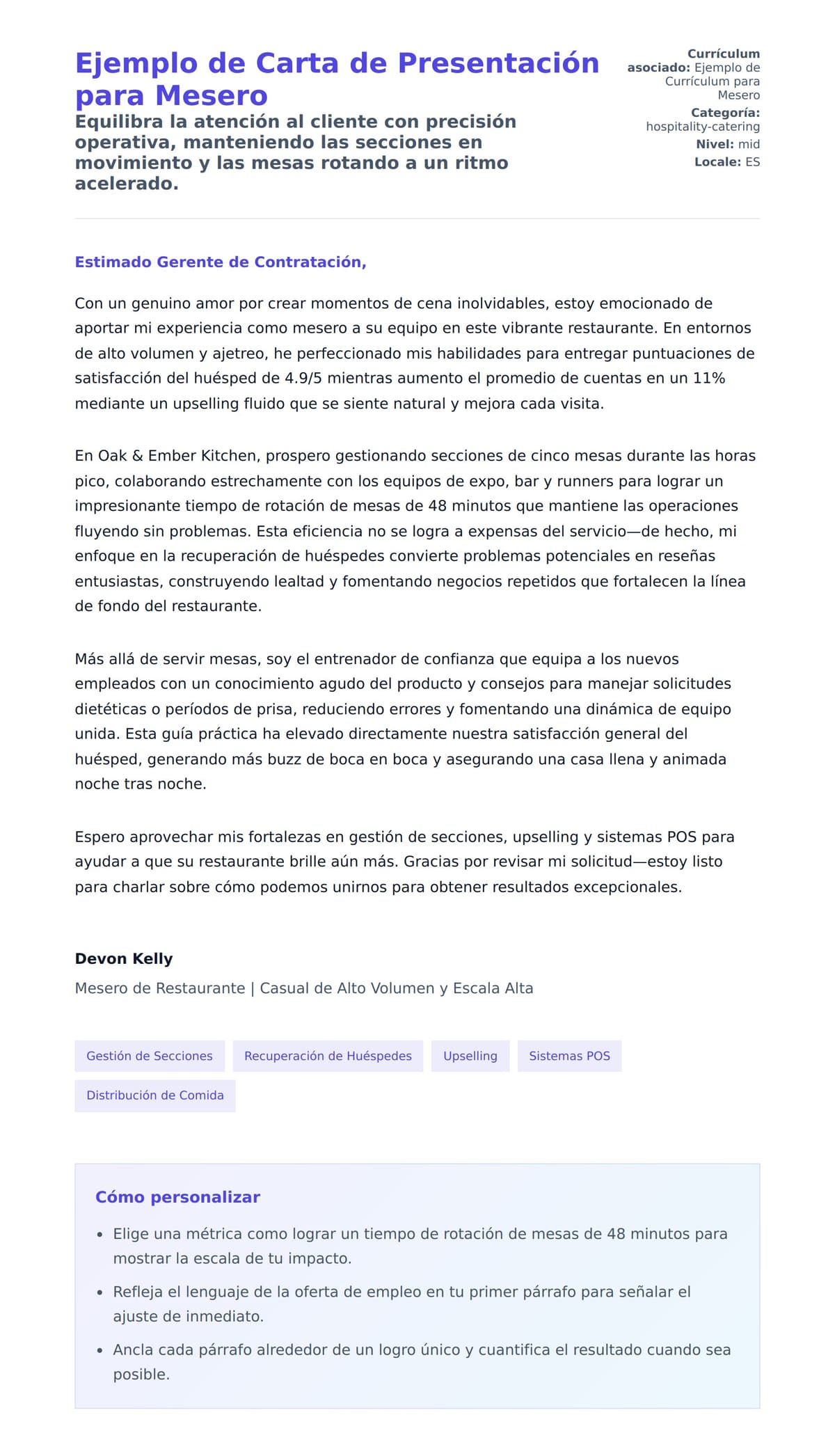 Vista previa de la carta para Ejemplo de Carta de Presentación para Mesero