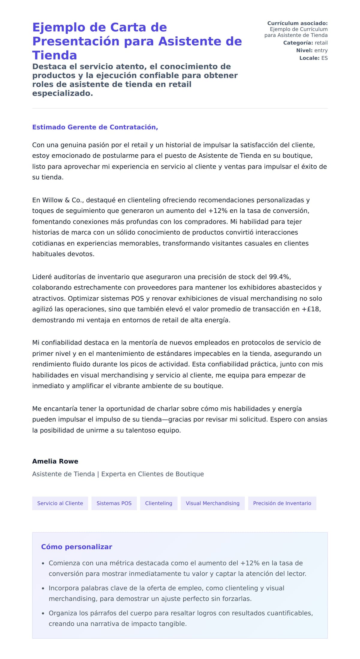 Vista previa de la carta para Ejemplo de Carta de Presentación para Asistente de Tienda