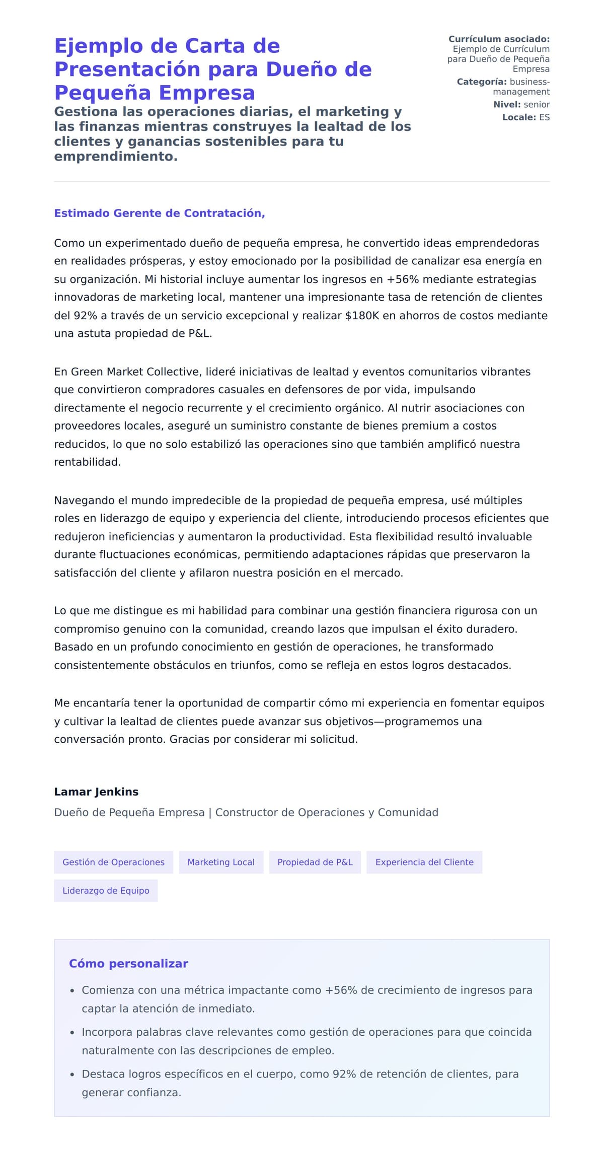 Vista previa de la carta para Ejemplo de Carta de Presentación para Dueño de Pequeña Empresa